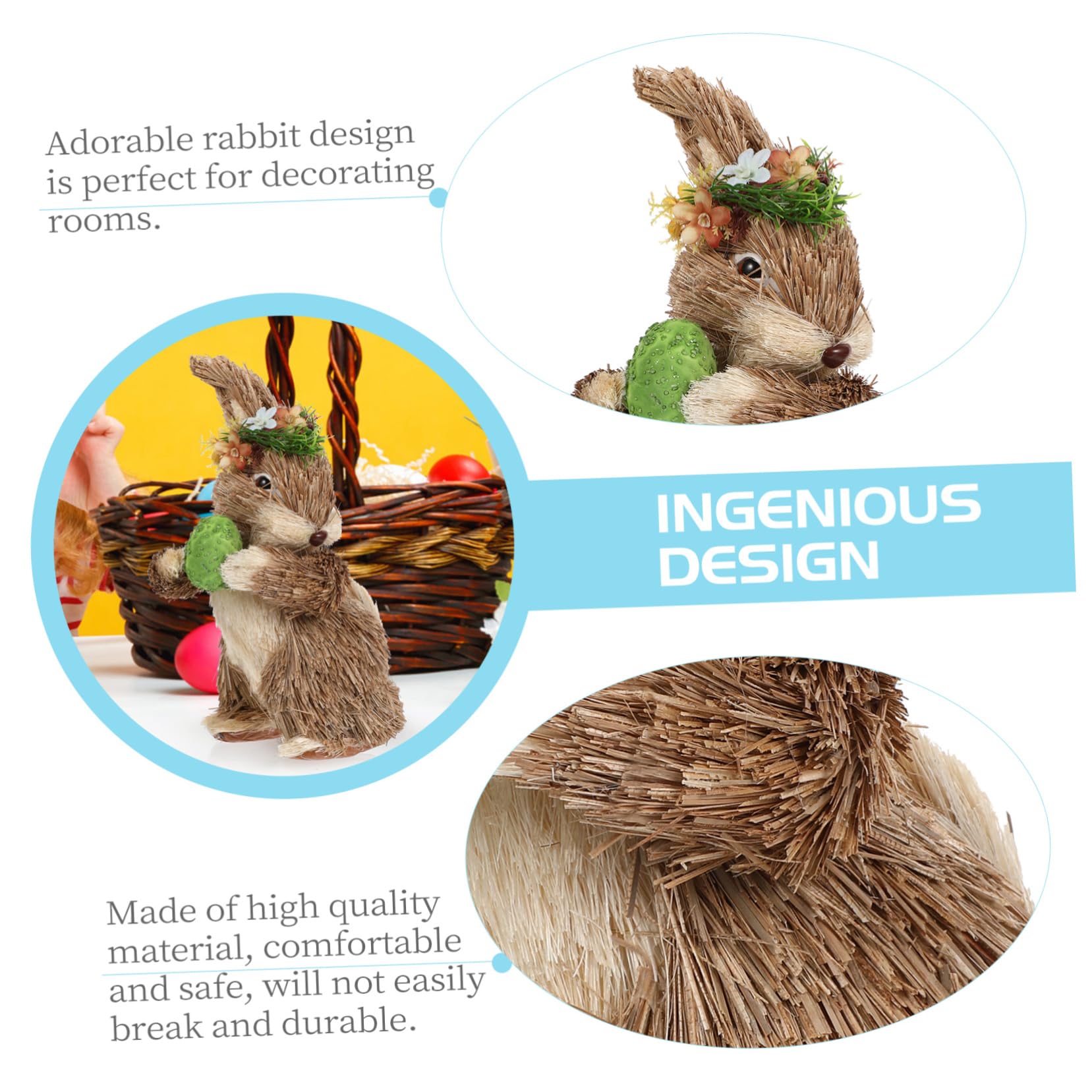 Ciieeo 2 Pièces Lapin Debout en Paille Ornement De Bureau Animal Mini-Lapin Statue De Lapin Debout Lapin De Pâques en Paille Mini-Jouets pour Animaux Décor Gazon Table à Manger Ornements