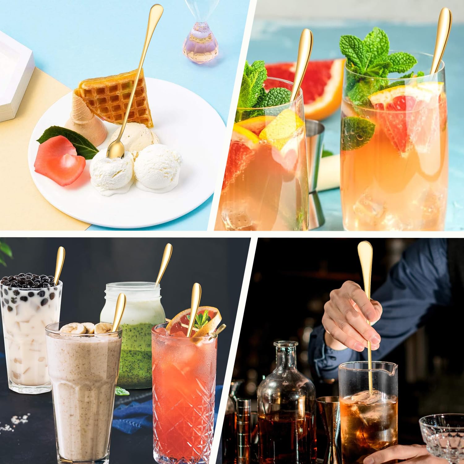 Lot De 6 Cuillères à Thé Glacé Long Manche 22.9 Cm – Acier Inoxydable – Idéales Cocktails, Café, Desserts – Argenté