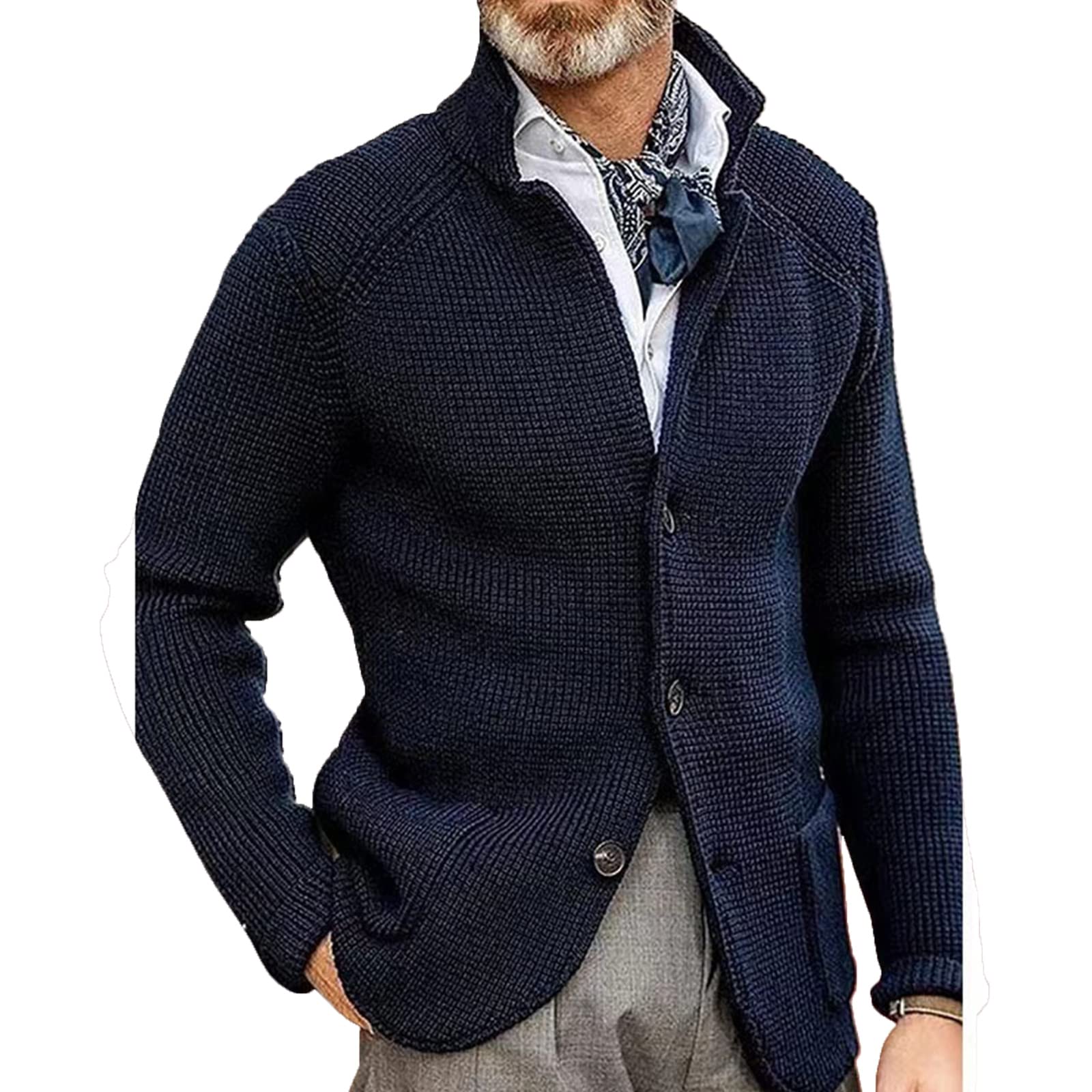 ENENEN Autunno e Inverno Stand Collare da Uomo Cardigan Abito Cappotto Ispessito Maglia Abito Giacca Cappotto