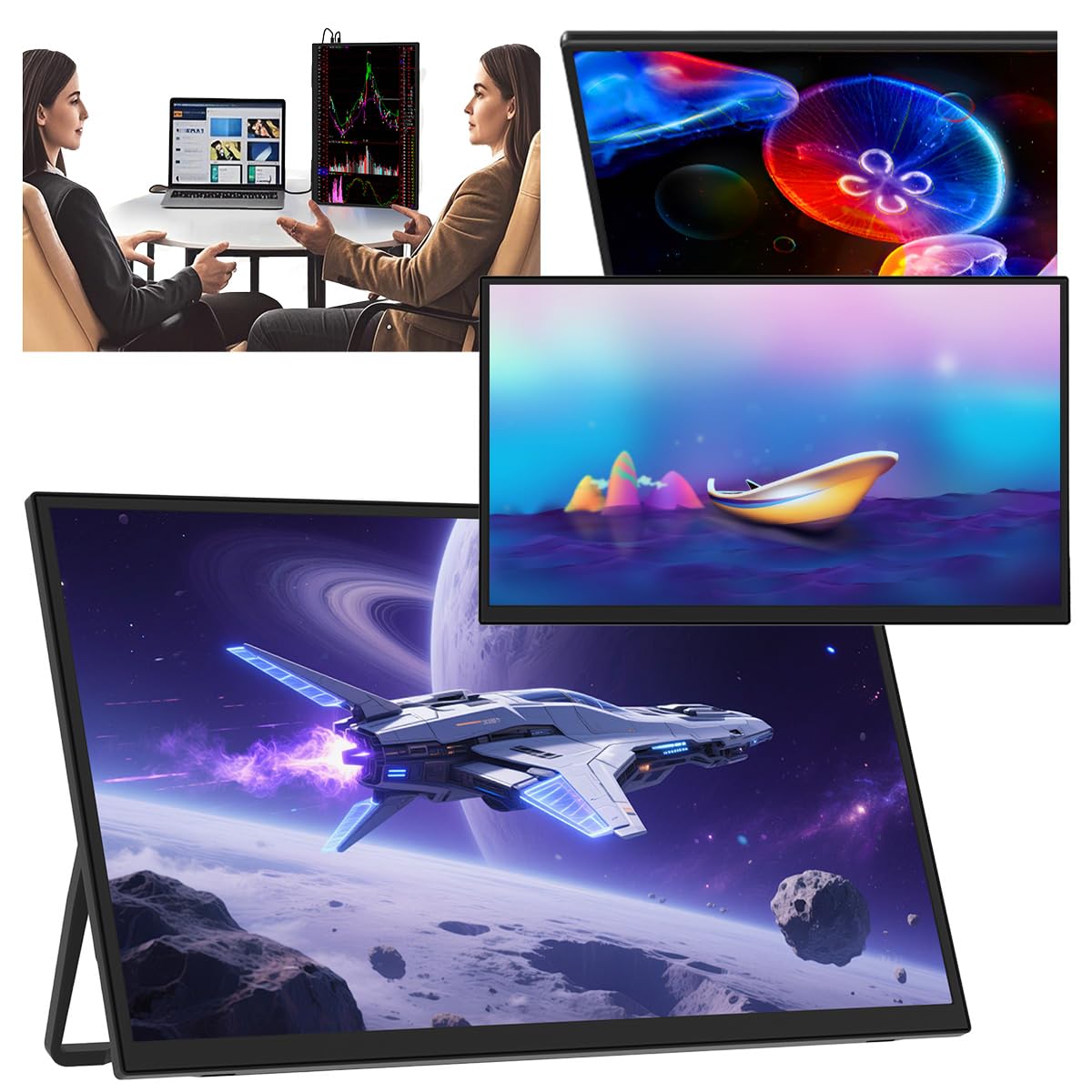 ZEUSLAP Z18S Monitor Przenośny 18,5" Full HD 1920×1080 IPS LCD 100Hz HDR USB-C Thunderbolt Mini HDMI do Laptopa Telefonu Tabletu PC Konsoli Dodatkowy Ekran do Pracy Rozrywki