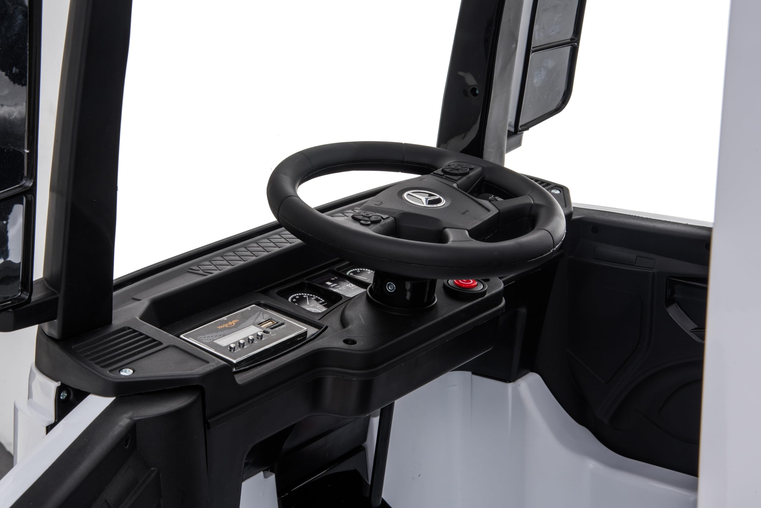 FINOOS Camion électrique Enfant Mercedes Actros 12V 4x4 Camion Voiture électrique Enfant avec télécommande 2.4Ghz, 4 x Moteur 12V 45W, Batterie: 2x12V, 1-5 Ans (Blanc)