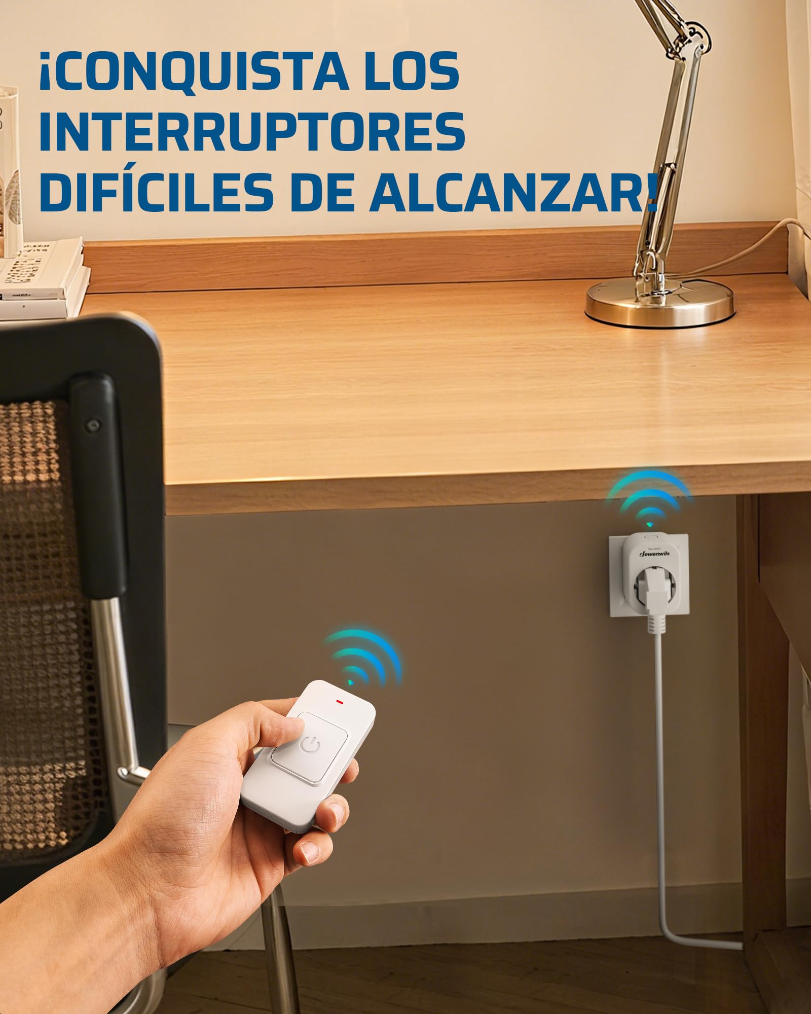 DEWENWILS Enchufe Inalámbrico con Control Remoto, 3680W, Interruptor magnético de un solo botón, Alcance 30m, Preconfigurados, Juego de enchufes inalámbricos para lámparas, electrodomésticos, Blanco