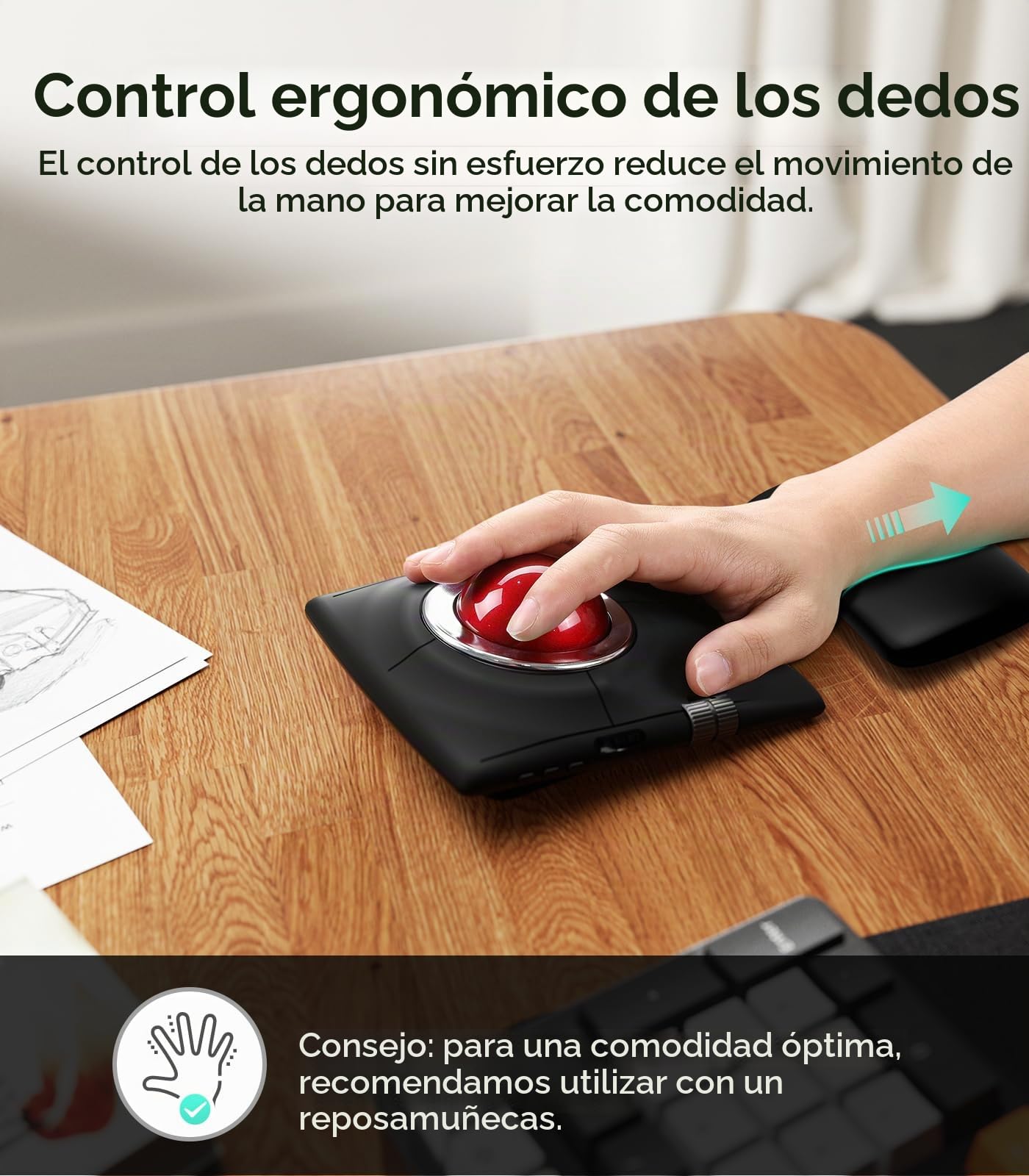 Nulea M512 Ratón Trackball Inalámbrico, Trackball Ergonómico de 55mm, dpi Ajustable para un Control Preciso, Compatible con Mano Derecha o Izquierda, Recargable, Bluetooth Multi-Dispositivo y 2.4GHz