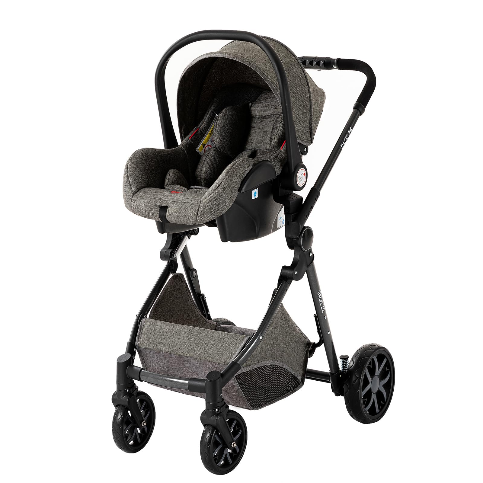 MoLi Carro Bebe 3 Piezas, Carrito Bebe 3 en 1 con Modo de Doble Empuje Reversible, Cochecito Tres Piezas Plegado Conveniente con Un Solo Clic, Coche Tres en 1 Paisaje Alto (225 Dark Grey)