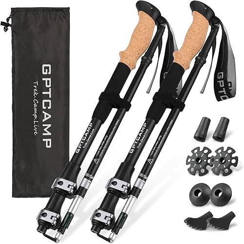 GPTCAMP Bastones de senderismo, bastones de senderismo plegables, bastones de senderismo plegables ligeros para hombres y mujeres, 2 piezas