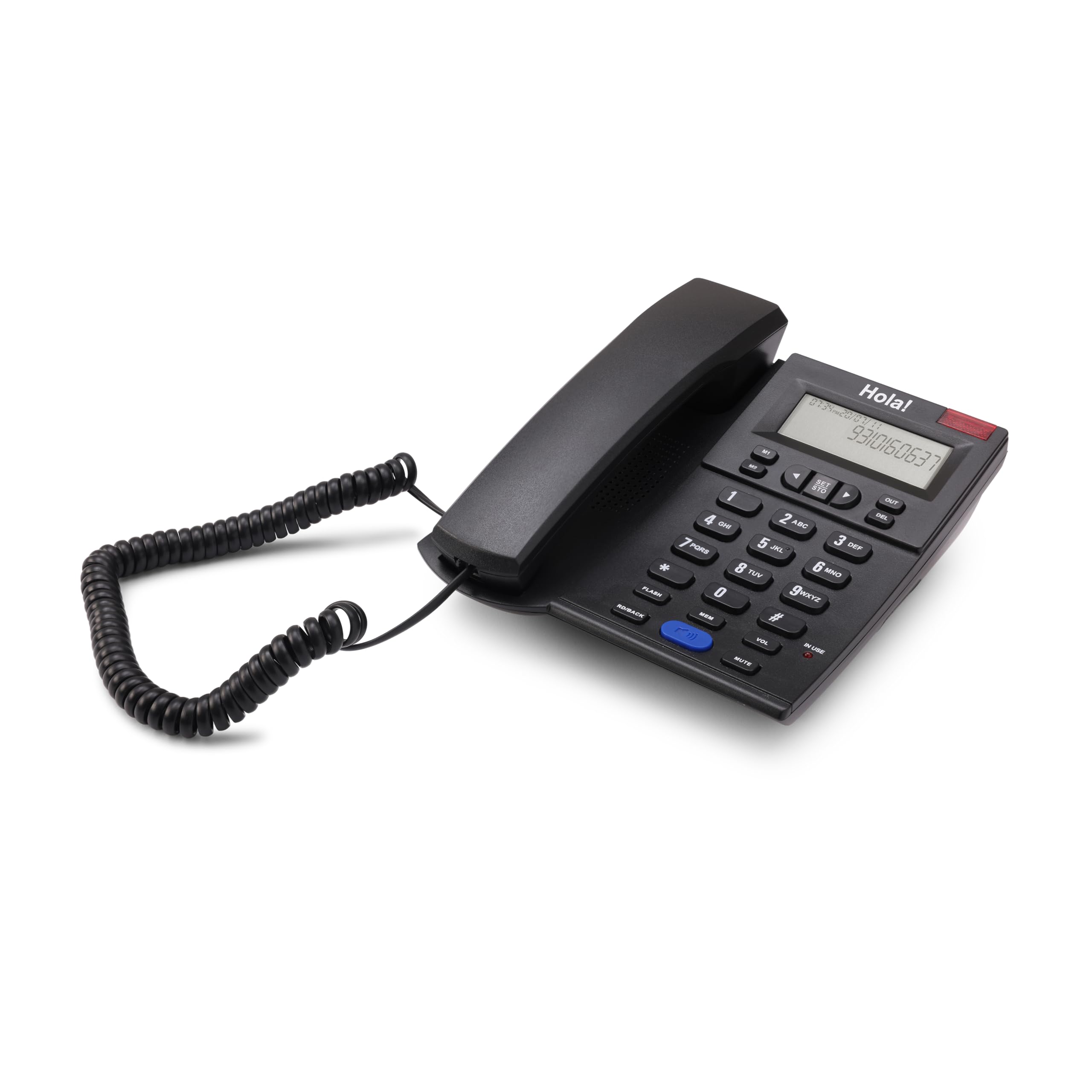 Hola ! TF 610 Caller ID Speaker Corded Landline Phone with Memory, Black