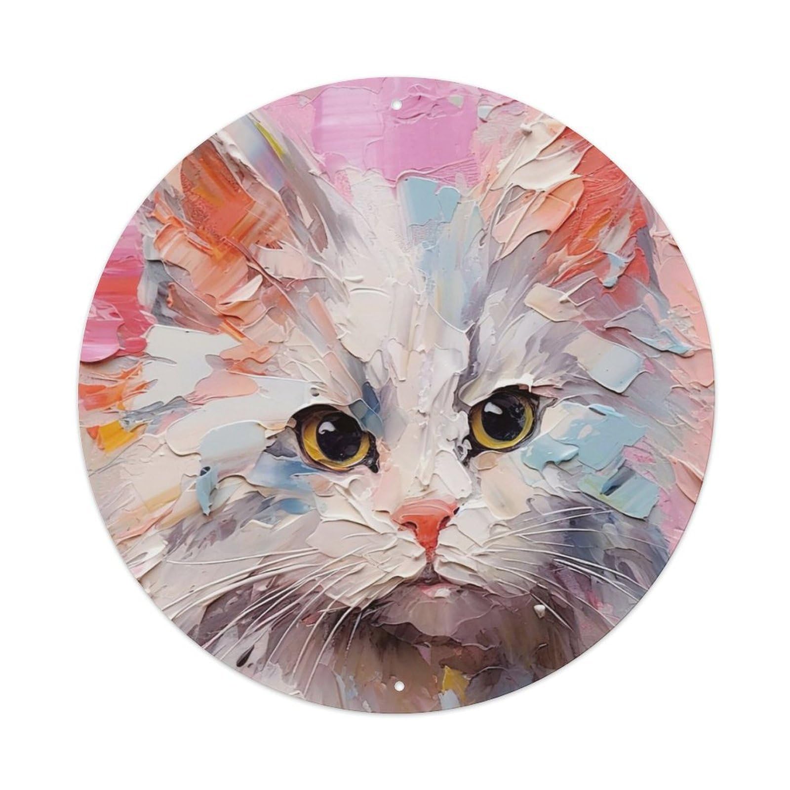 Oil Painting Art American Shorthair Vintage Metal Tin Sign Plaque Wall Decor for Cafe, Club, Garden Round Metal Poster 8x8Inch