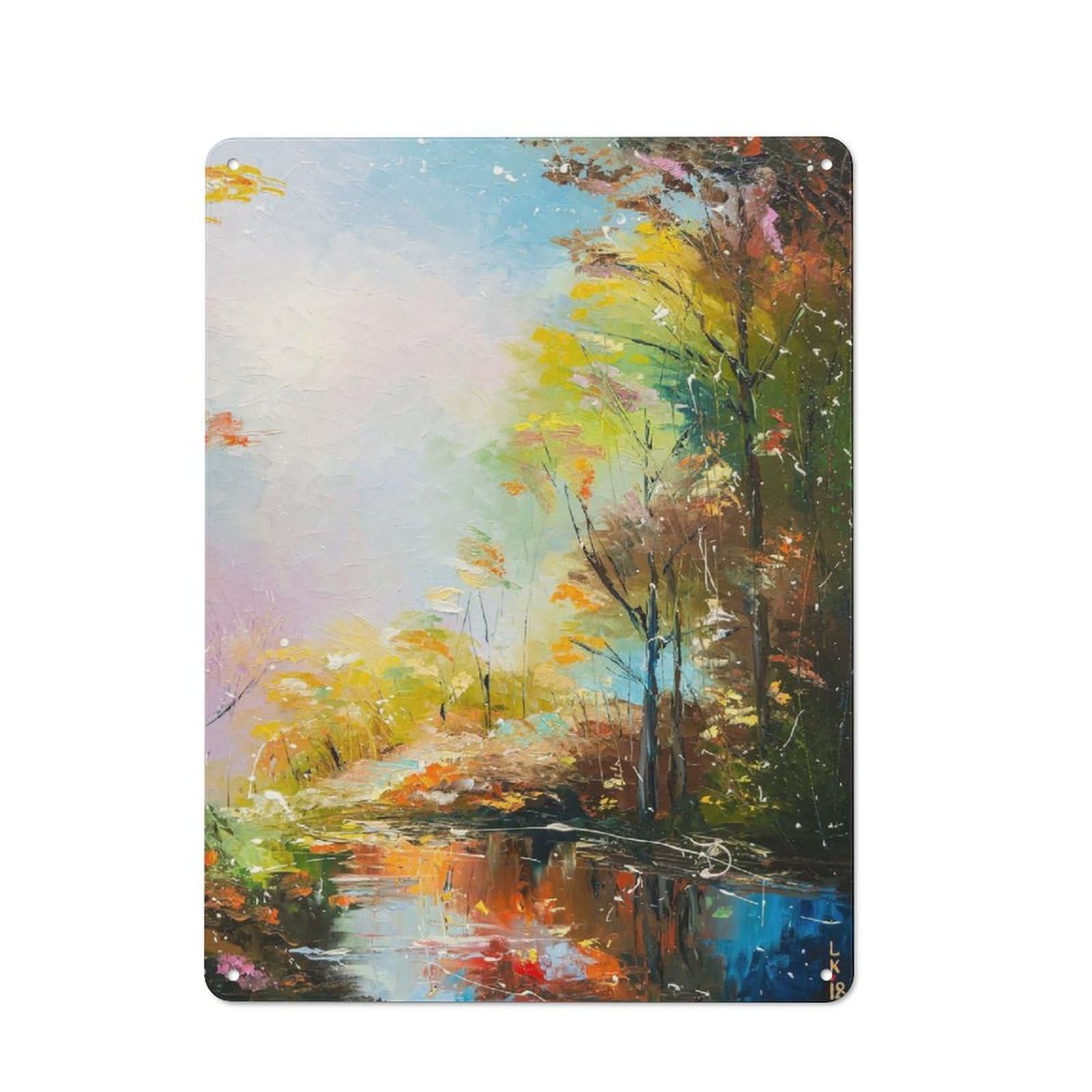 Junmoney Style-10 Fall Forest Metal Wall Sign 40X30cm, Rustic Decor For Workshop Wall, For Vintage Wall Decor Fans, For Themed Room Decoration