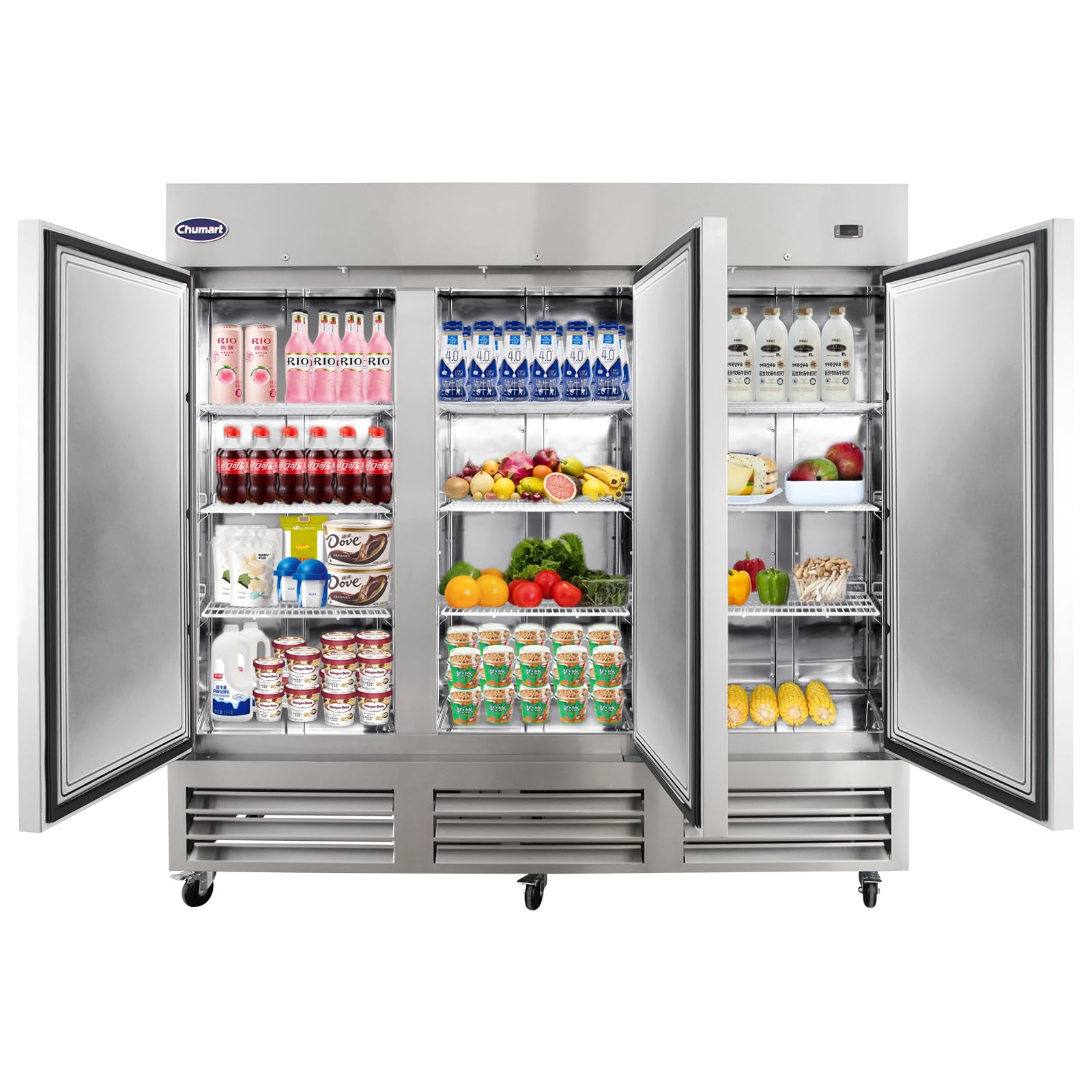 81" W Commercial Refrigerator 3 solid Door 72 Cu.ft Commercial Fridge Upright Fan cooling Refrigerator with Digital Thermostat for Restaurant, Bar, Home, etc