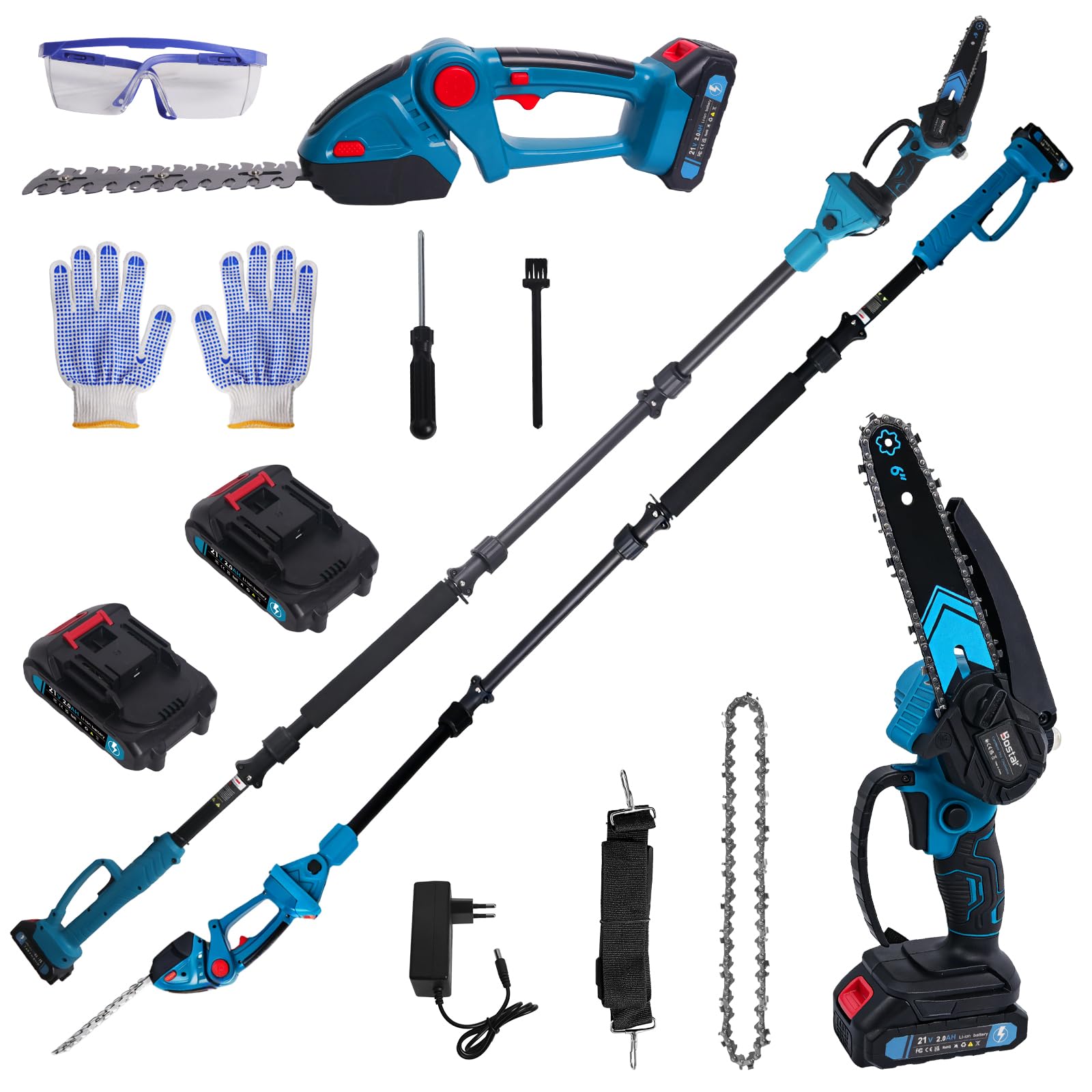 4 en 1 Motosierra y Cortasetos Telescópico a Batería, Compatible con Makita 18V, Podadora de Altura Extensible 2.5m con Correa, Motor de Cobre Puro de Alta Potencia, 2 Baterías para Poda de Jardín