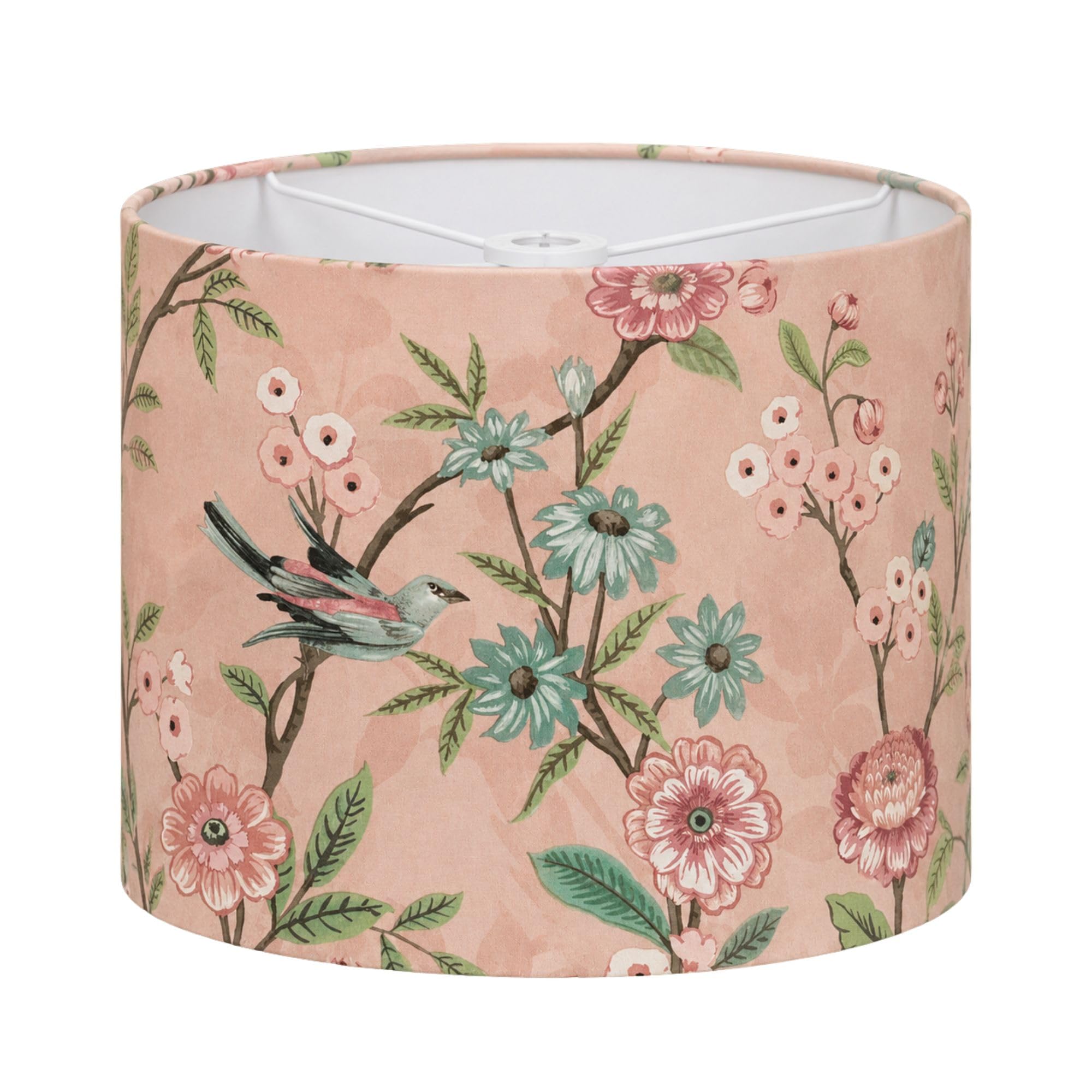 Pink Floral Bird Lampshade for Ceiling & Table Lamps - Cottagecore Drum Light Shade, Vintage Botanical Design, 25cm or 30cm