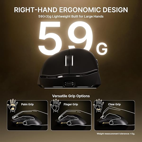 ATTACK SHARK V8 Mouse Gaming Wireless 8000Hz, Chip Nordic 54L15, Sensore PAW3950MAX, 59g SUPERLIGHT, 42000 DPI, 20000 FPS, Ergonomico, Bluetooth/2,4GHz/Cablato, Rivestimento Ice, PC/Mac, Bianco - 3