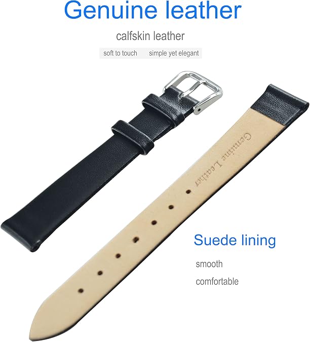 Thin Leather Watch Bands Replacement for Men Women (6 7 8 10 12 13 14 15 16 17 18 19 20 22 24mm)
