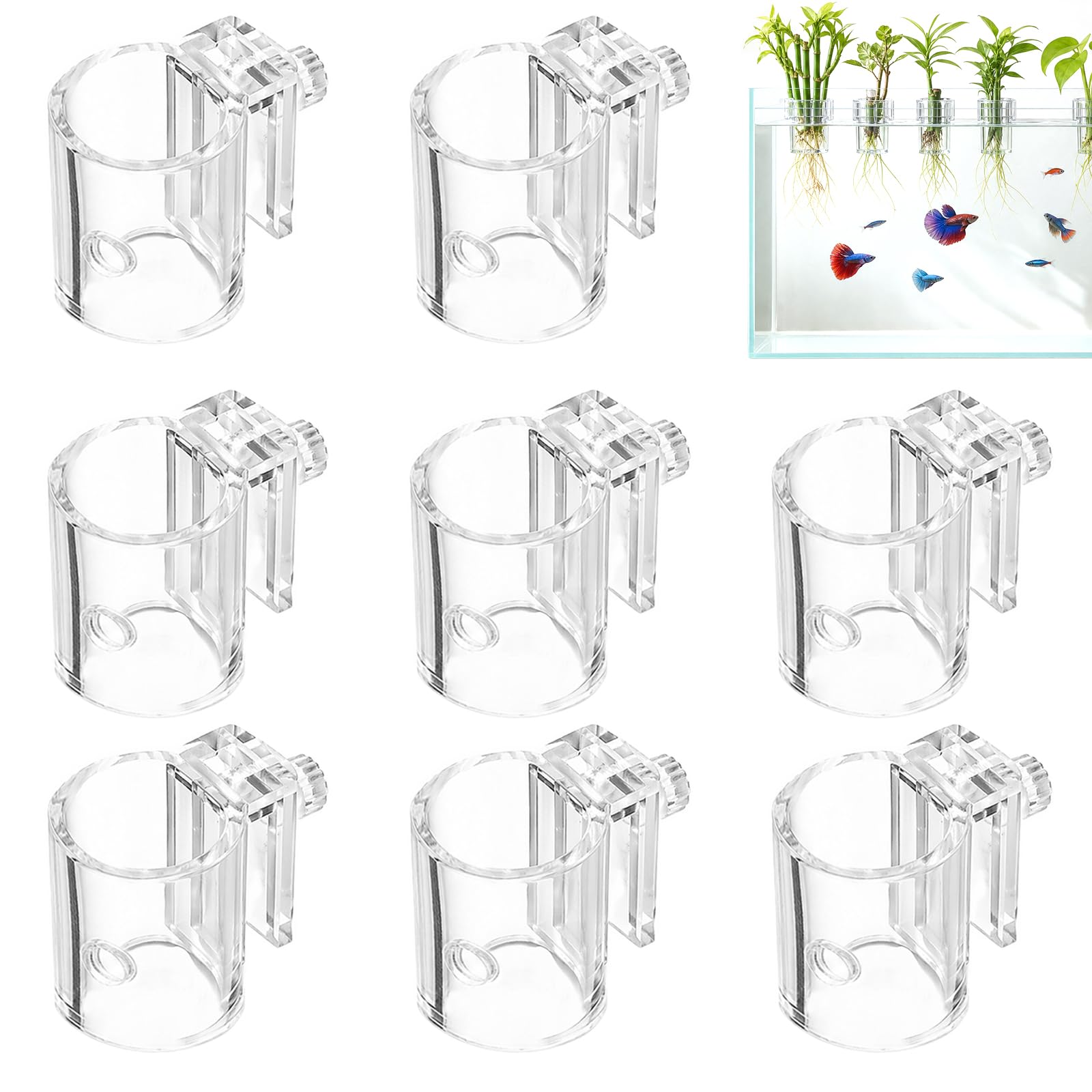 Dooaqiin 6PCS Aquarium Plant Holder Cups with Clips, Transparent Fish Tank Plant Holder for Vertical Aquascaping, Adjustable Aquatic Landscaping Stand Support, Easy Install for Glass Tanks