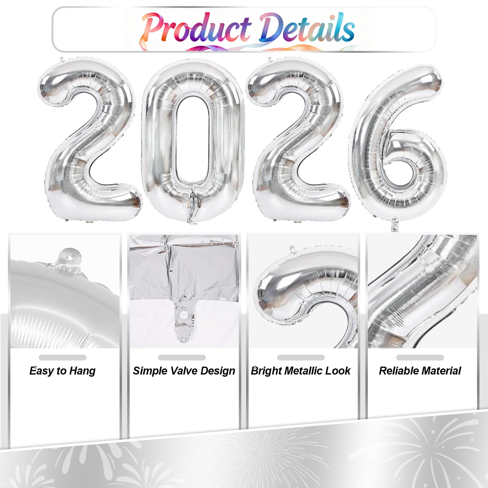 Silver Hello 2026 Balloons, Number 2026 Foil Balloon with HELLO Letter Foil Balloon - Image 3