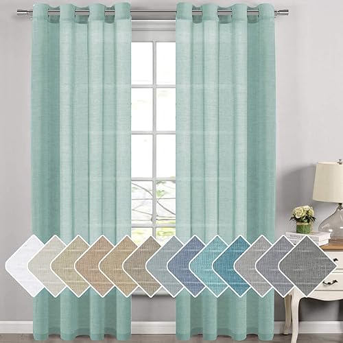 H.VERSAILTEX Linen Curtains Natural Linen Semi-Sheer Curtains 2 Panels Nickel Grommet Privacy Added Premium Soft Rich Material Drapes for Bedroom/Livingroom- 52x108 - Inch - Sea Mist