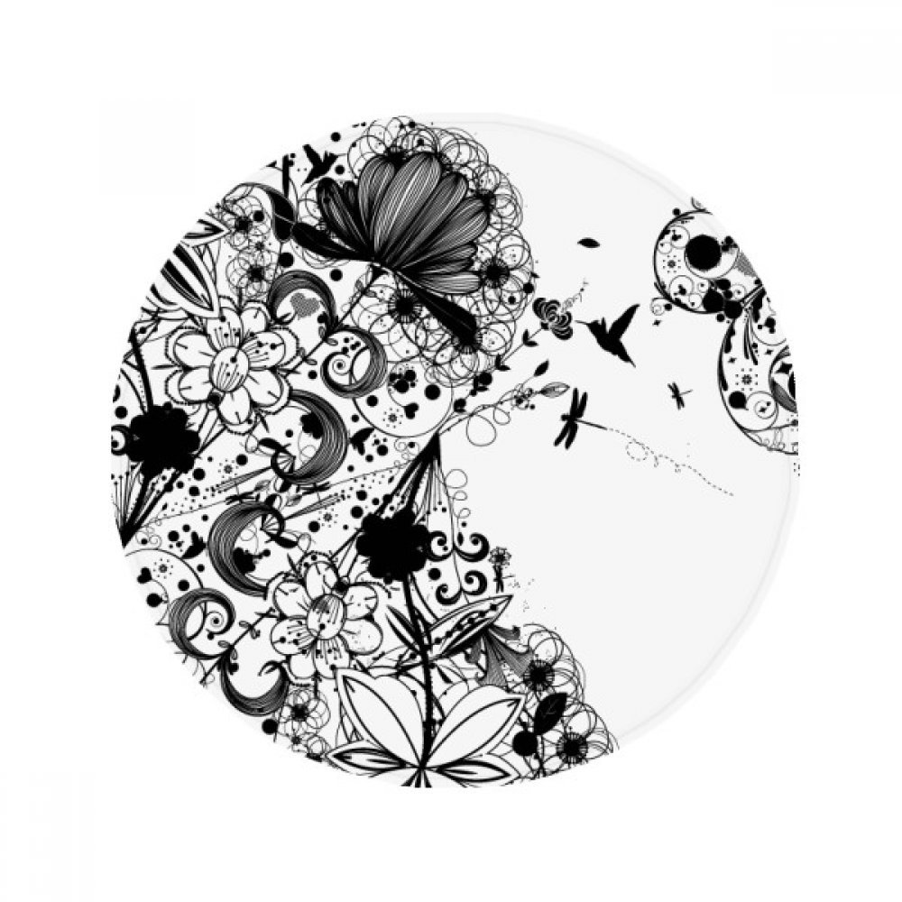 Tapis de sol pet silhouette flore noir blanc anti-slip rond 50x50cm salon