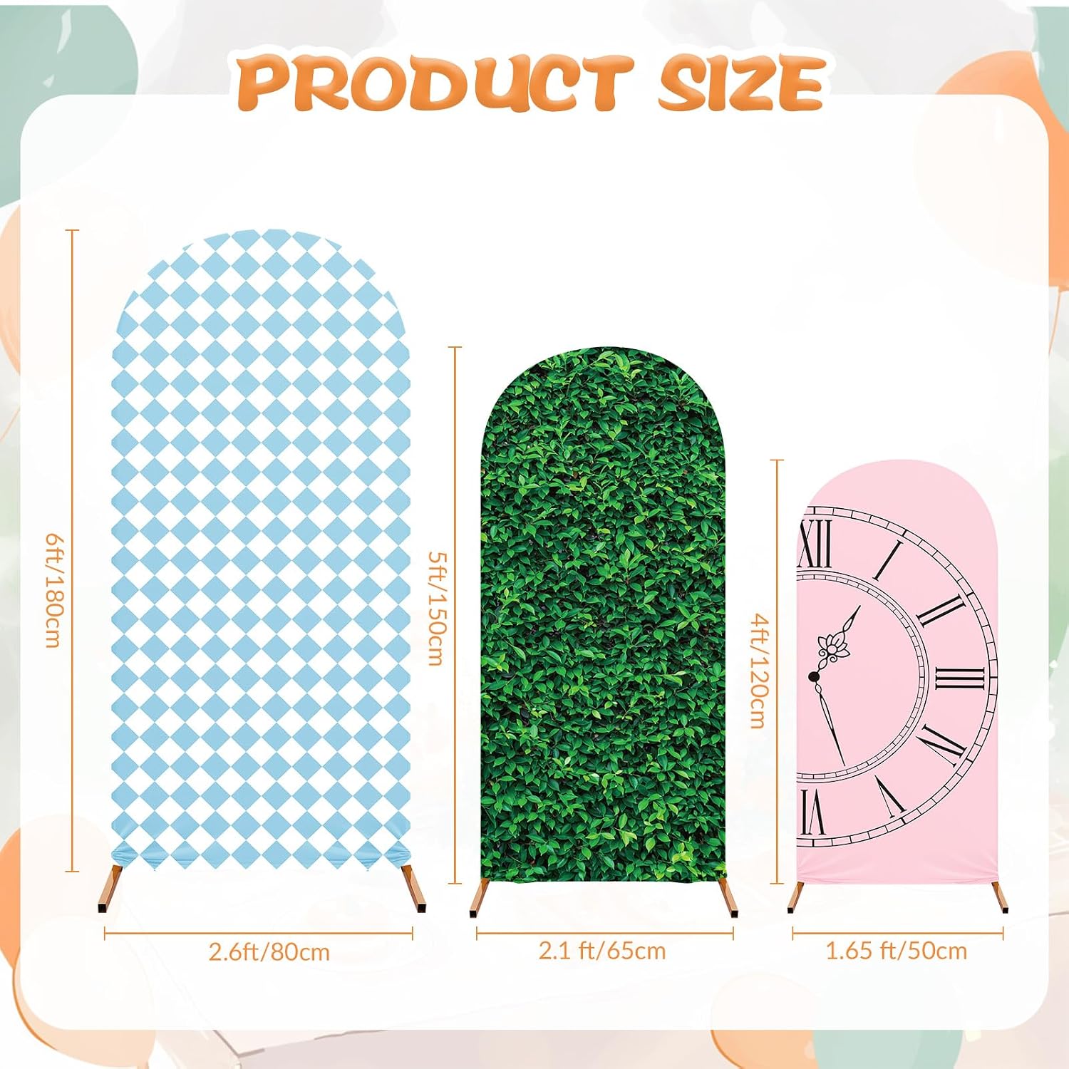 3 Set Wonderland Tea Party Spandex Stretch Arch Cover Backdrops Wonderland Tea Party Photo Background Checkered Grass Arch Stand Cover Photo Props for Birthday(Sweet Color,Fresh)