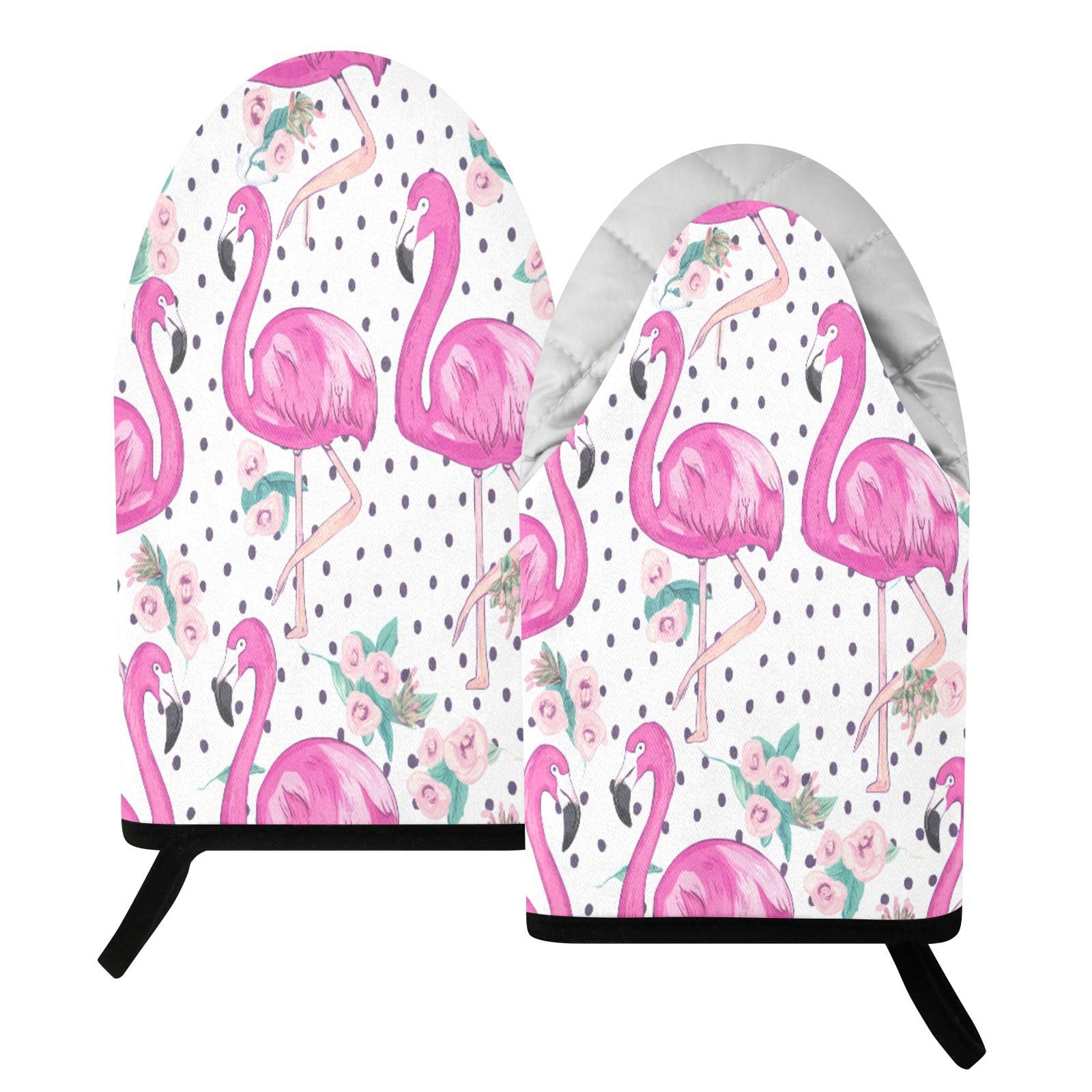 BURSTDDY Flamingos Oven Mitt,Heat Resistant Kitchen Mitts for Cooking