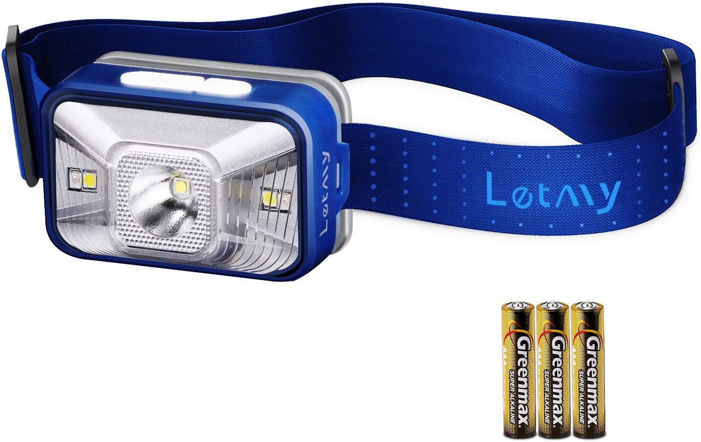 LETMY LED Head Torch, Super Bright CREE Headlamp with 7 Modes, White & Red LED, IPX6 Waterproof, Lightweight, Comfortable for Fishing, Running and DIY, 3 AAA Batteries Include