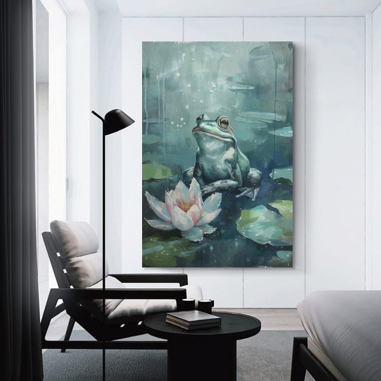 Junmoney Unframe-Style Frog On Lily Pad Room Decor Wall Art 24X36inch(60X90cm), For Entrance Walls, Hall Decor Or Foyers, A Neat Decor Update For Hallways