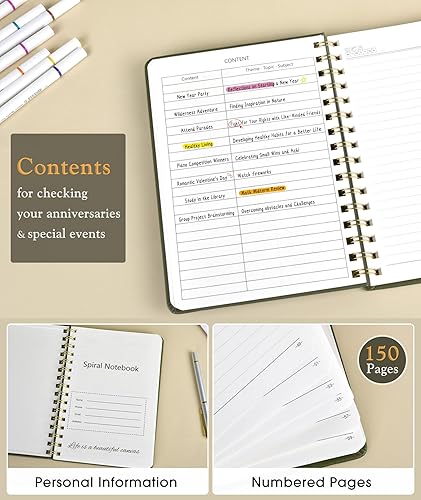 Miniatura 2 de Cuaderno de espiral rayado, diario A5 de tapa dura para mujeres y hombres, 150 páginas numeradas, cuaderno encuadernado en espiral, cuadernos