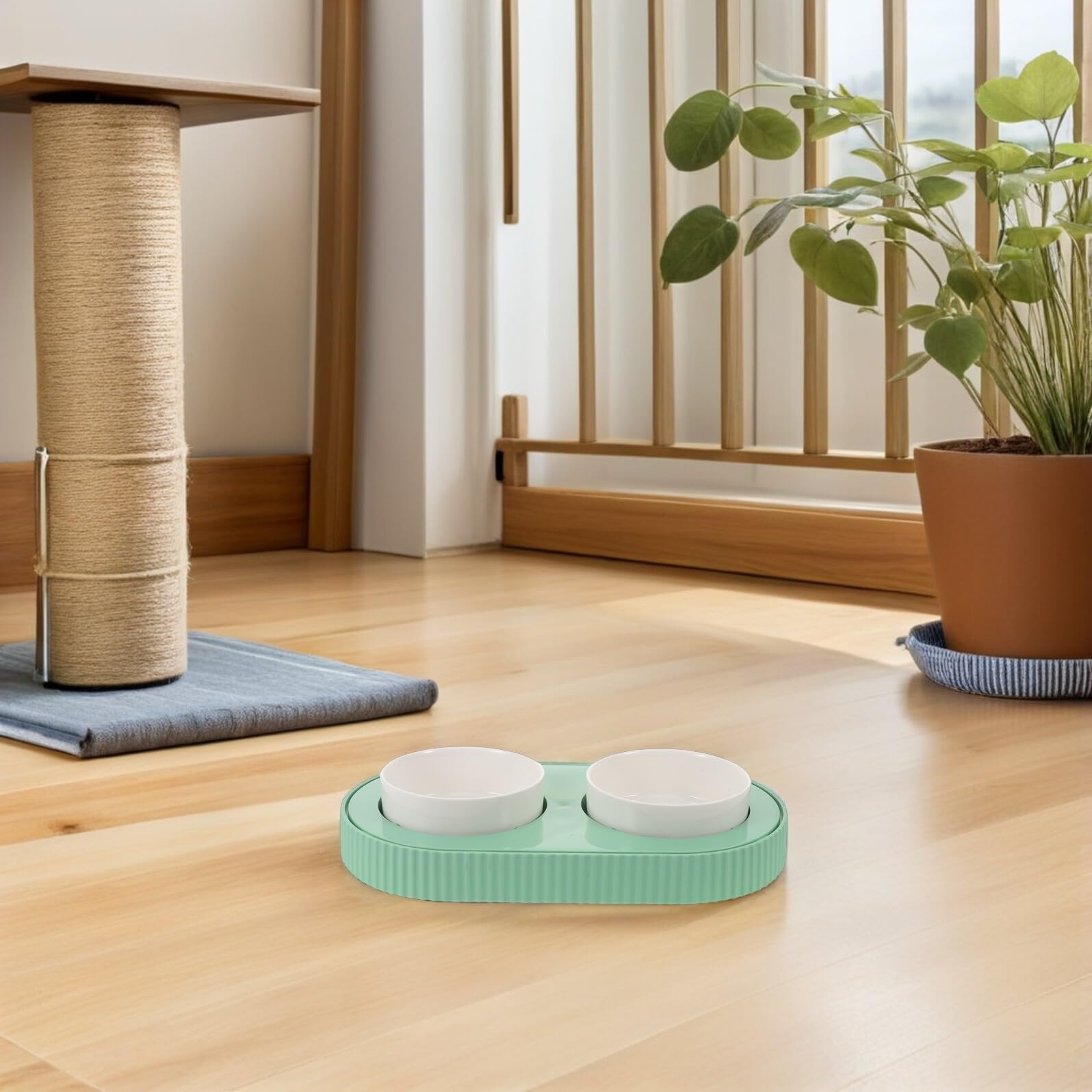 TOYANDONA Bol Céramique Chauffant Détachable pour Chat avec Contrôle Précis de Température Double Gamelle pour Nourriture et Eau Entretien Facile Hiver et Usage Intérieur