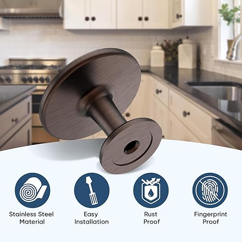 Miniatura 2 de TICONN Perillas redondas para cajones de 1-14 pulgadas de diámetro, accesorios para gabinete de cocina con tornillos de montaje (acabado de bronce