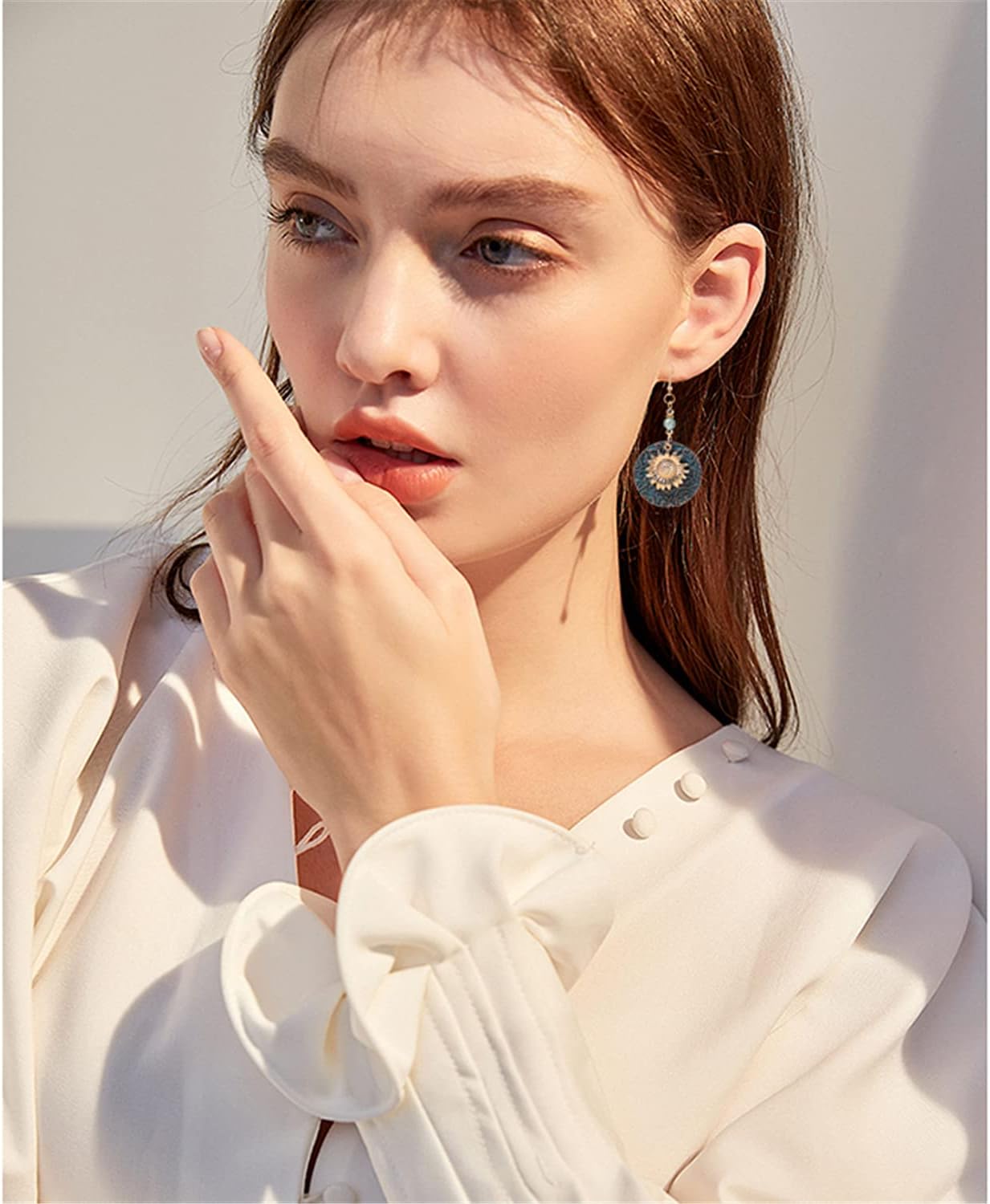 ANDPAI Unique Bohemian Vintage Bronze Double Layer Sunflower Dangle Drop Earrings Handmade Metal Retro Yellow Gold Flower Round Circle Earrings for Women Statement Jewelry Gifts - Image 8