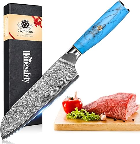 Miniatura 1 de Home Safety Cuchillo Santoku de Damasco de 7 pulgadas, cuchillo de cocina VG-10 de acero de damasco, cuchillo de chef japonés profesional  Cuchillo
