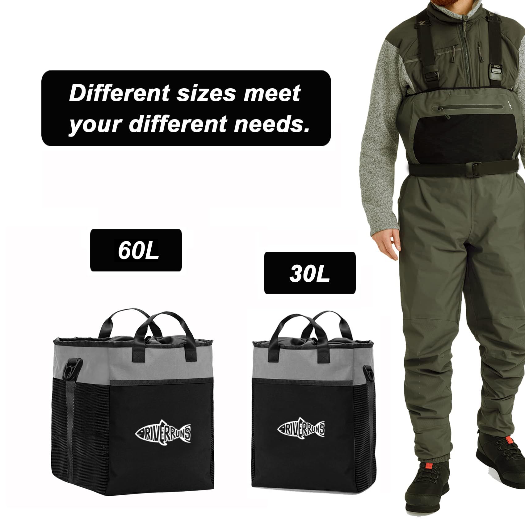 Riverruns Wathose für Angeln, Jagd, mit belüftetem Netz, Watstiefel Tasche, Fliegenfischen Aufbewahrungstasche für Angeln, Wandern, Camping