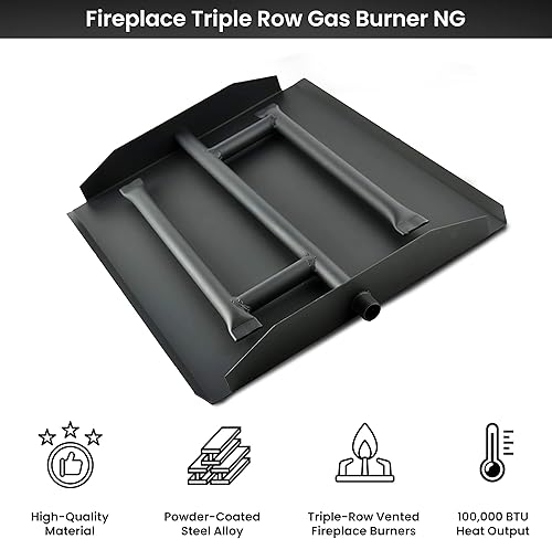Miniatura 4 de 17 pulgadas de acero con recubrimiento en polvo o chimenea, bandeja de quemador de gas de triple llama NG. Ahora incluye una bolsa adicional de