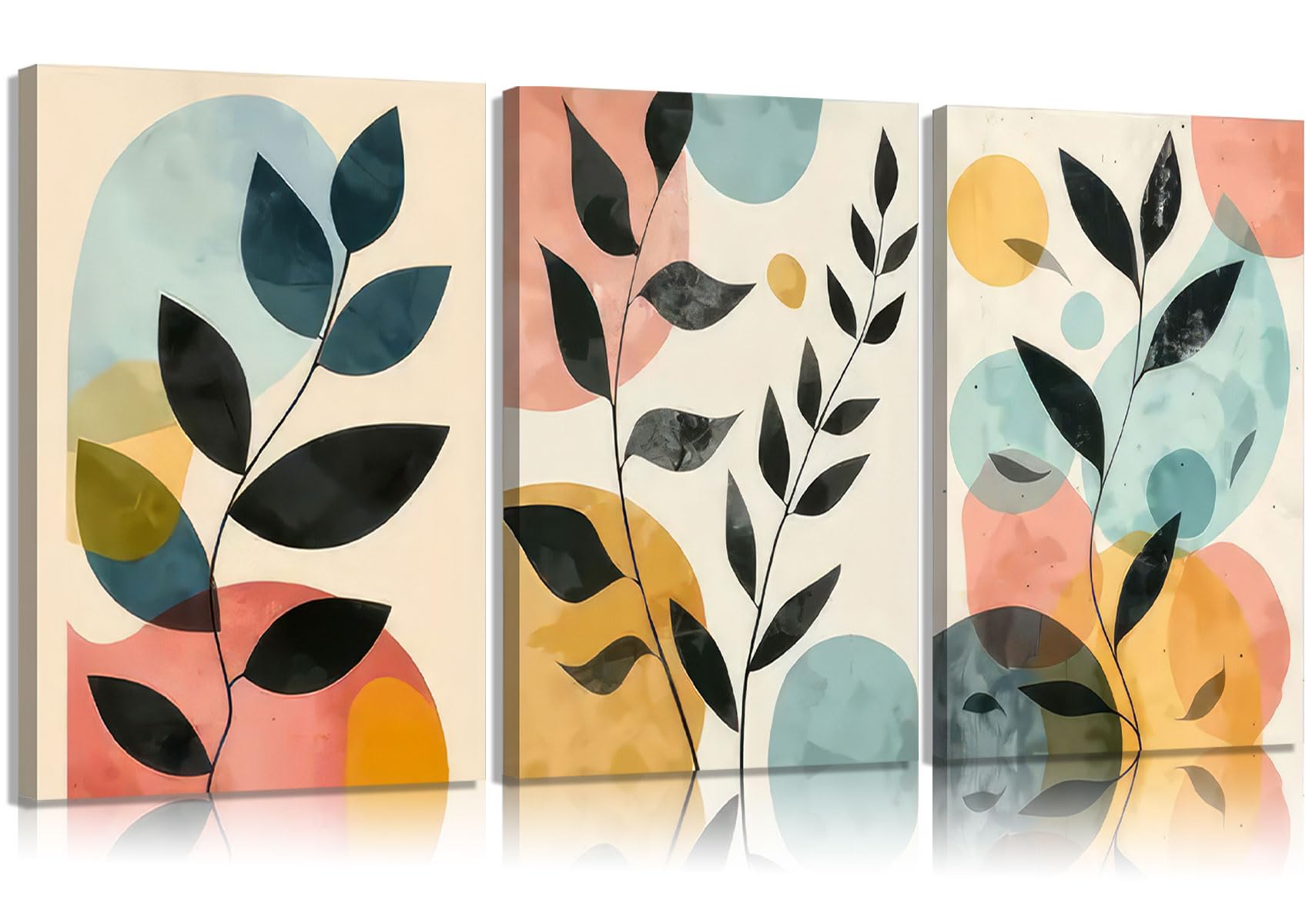 3Pcs Boho Botanical Canvas Wall Art Abstract Bohemian Elegant Plant Poster Print Neutral Leaves Pictures Modern Simple Aesthetics Wall Decor for