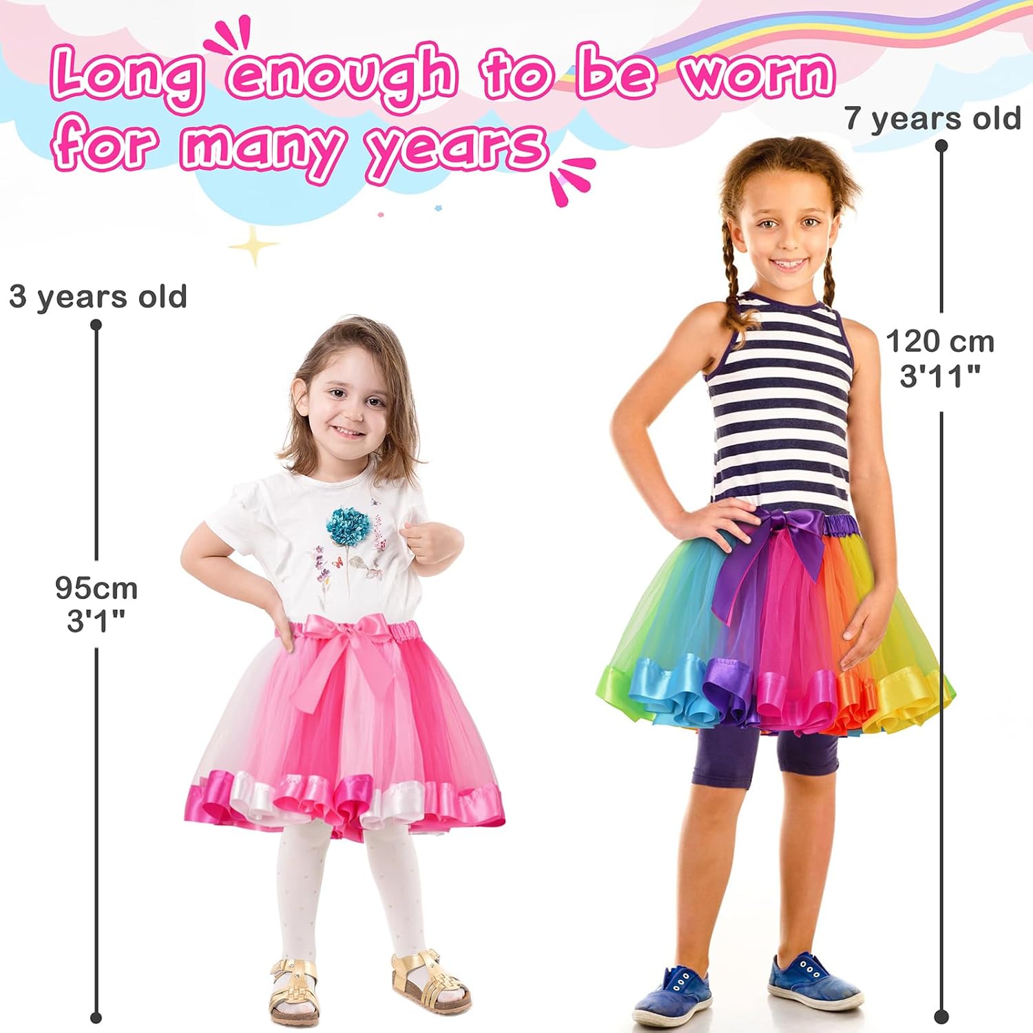 kilofly 3 Girls Ballet Dance Rainbow Tutu Princess Tulle Skirts