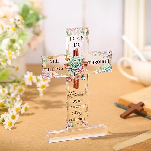 Miniatura 2 de Regalos inspiradores de cruz cristiana de acrílico con versículos de la Biblia y oraciones, girasol, regalos religiosos de las Escrituras para