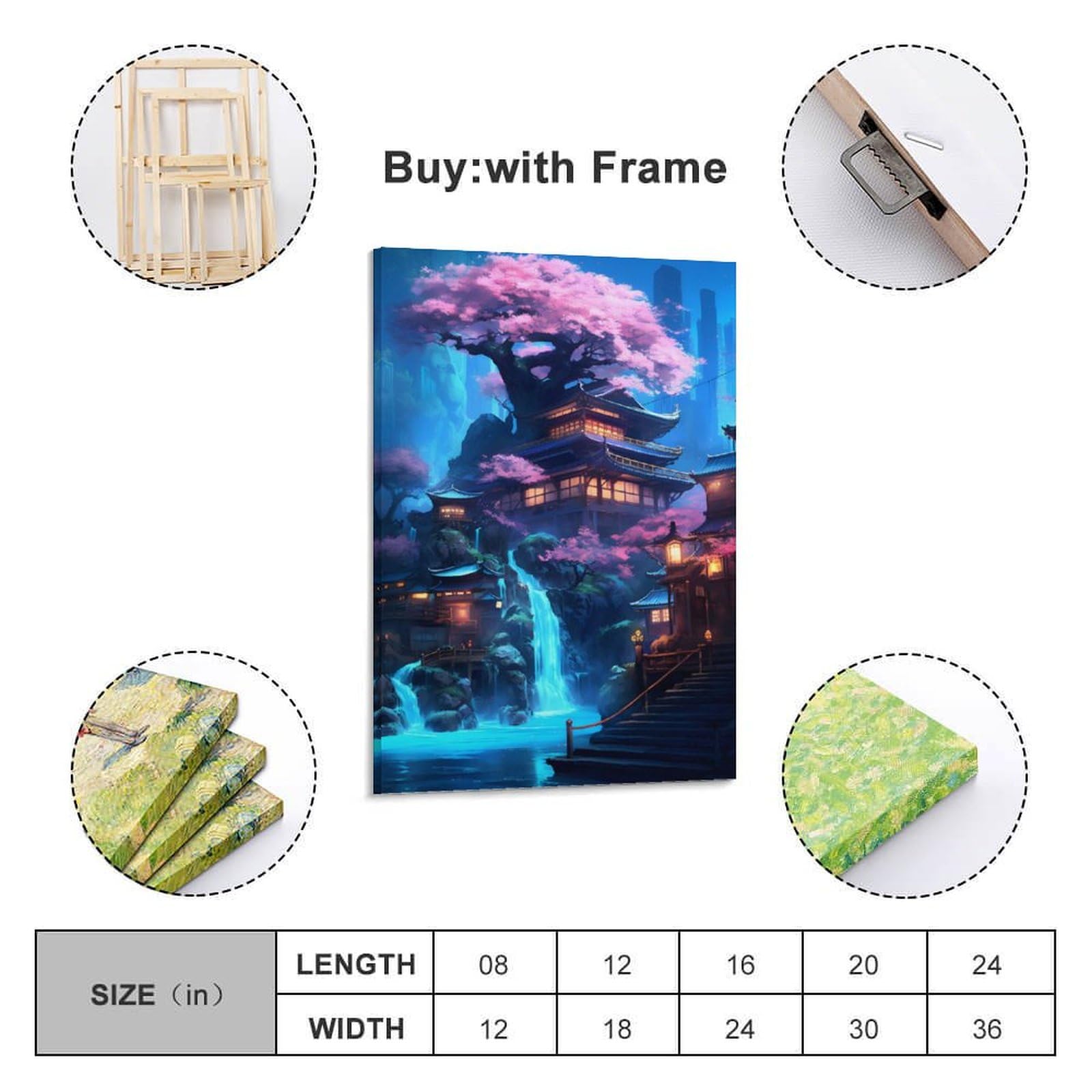 Carteles de templo en cascada neón, decoración de dormitorio, tela para pared, regalo, decoración del hogar, cartel de pareja celebrante, 60 x 90 cm