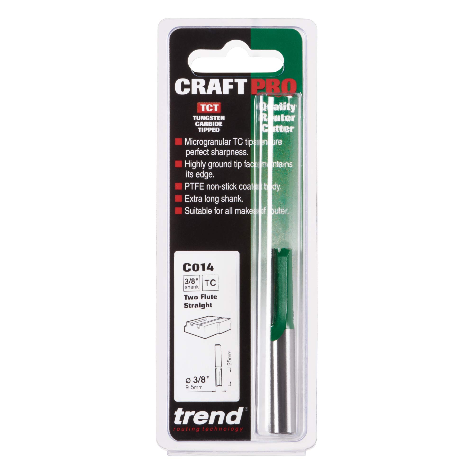 Trend CraftPro fresa diritta 2 taglienti, gambo 3/8, Ø9,5mm