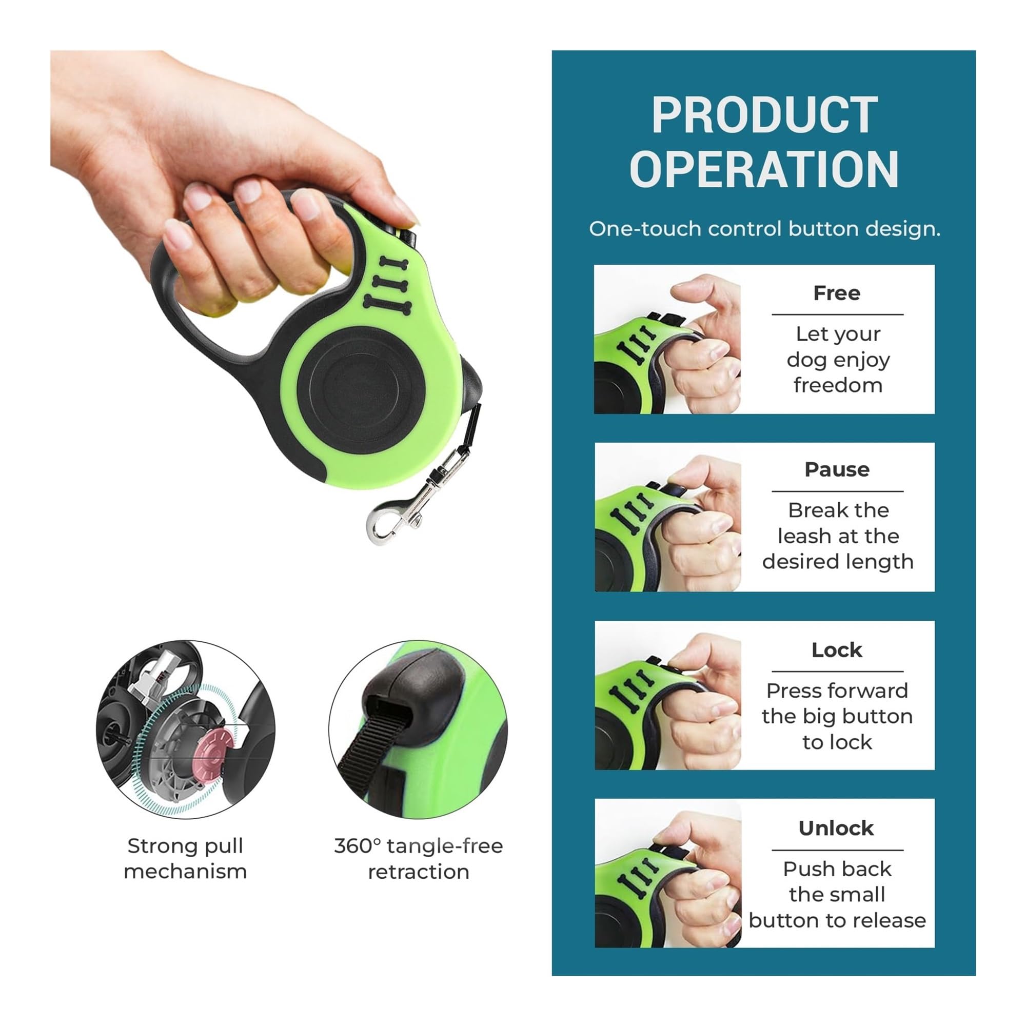 GOUJIAN Correa Retráctil For Perros, 360° Sin Enredos, Control con Un Solo Botón Y Resistente Material De Nailon, Correa Larga Retráctil con Soporte Correa De Perro Retráctil(Blue,5m)