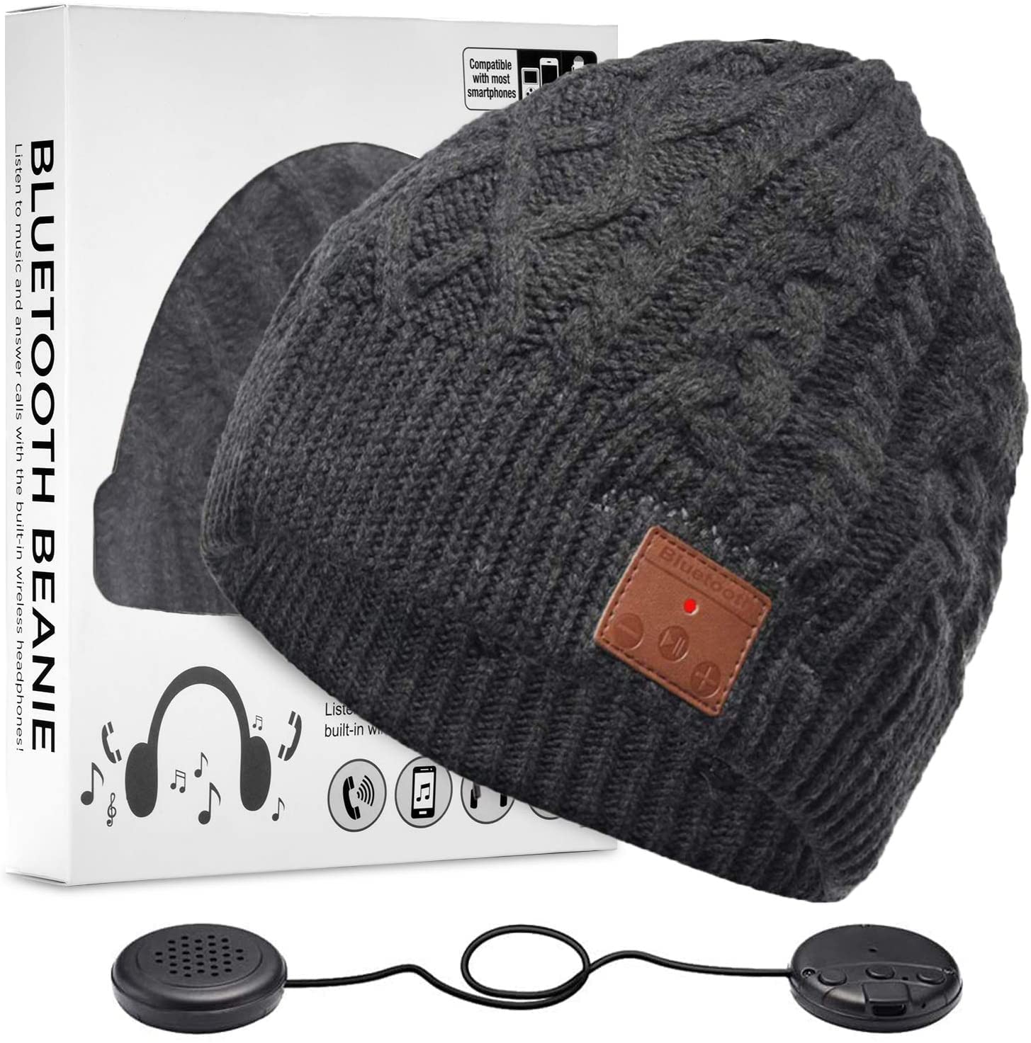 Zruhig Men's Charcoal Bluetooth Beanie Hat, Bluetooth Winter Music Hat Knit Running Cap With Stereo Speakers Wireless Hats Unique Gift For Wo/(Charcoal)