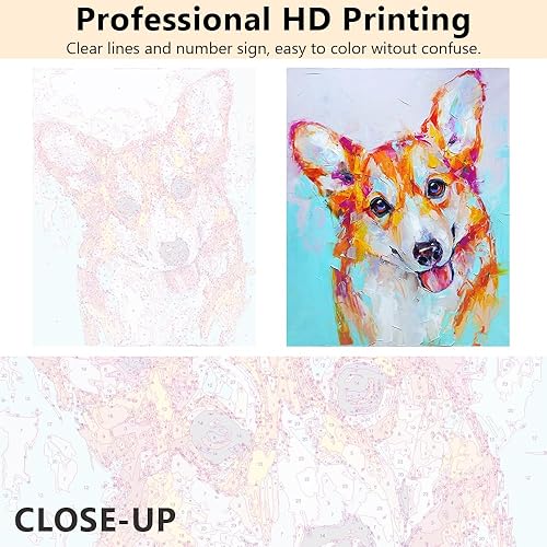 Miniatura 3 de TISHIRON Pintura por números para adultos, retrato de perro, pintura al óleo, pintura por números para principiantes, kit de pintura Corgi por