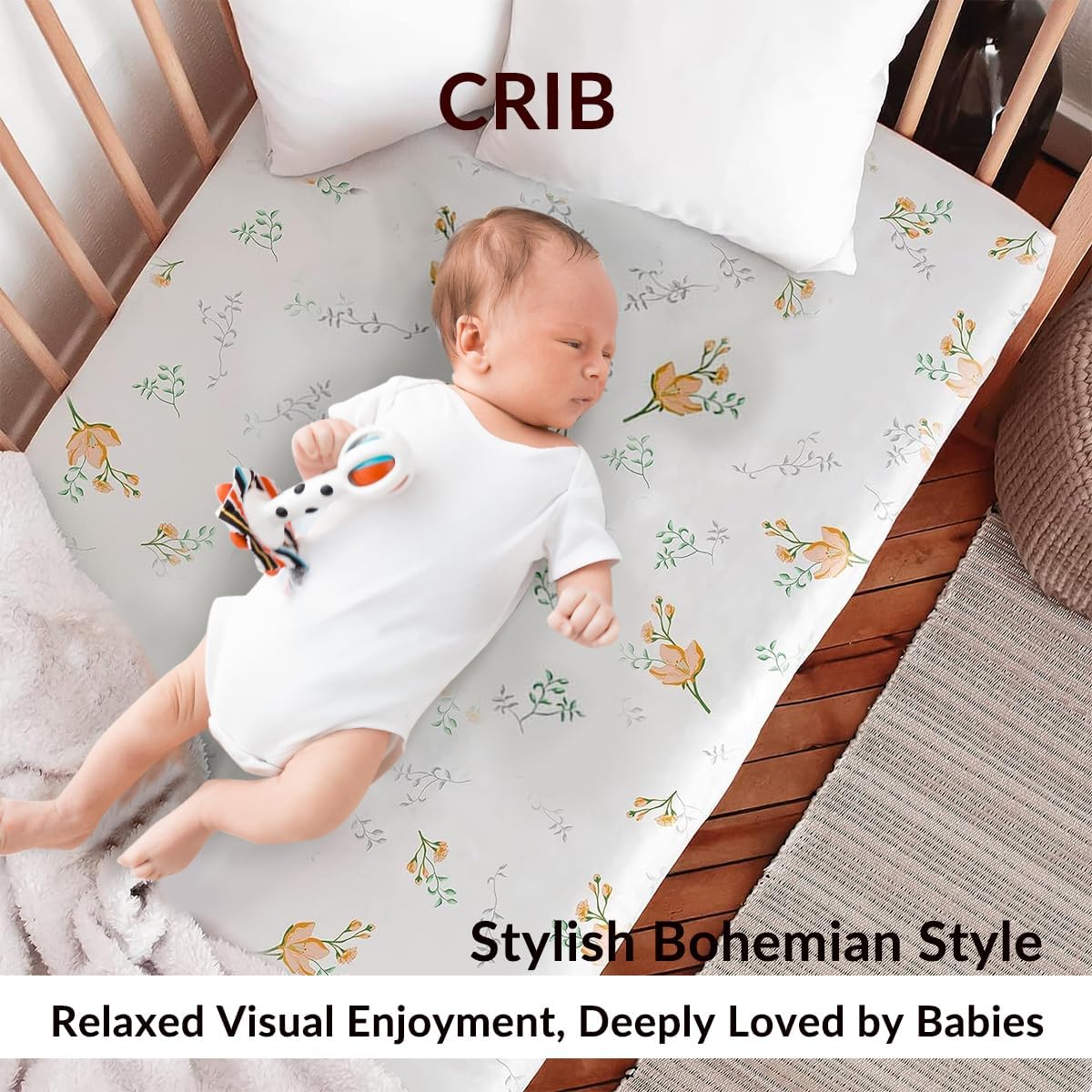 LITTLE TOTS Fitted Crib Sheet, 2 Pack Toddler Crib Mattress Protective Cover, Baby Crib Mattress Pad Sheet Protector Bedding Breathable for Boys Girls, Fit Standard Crib 28"x52" (Flower)