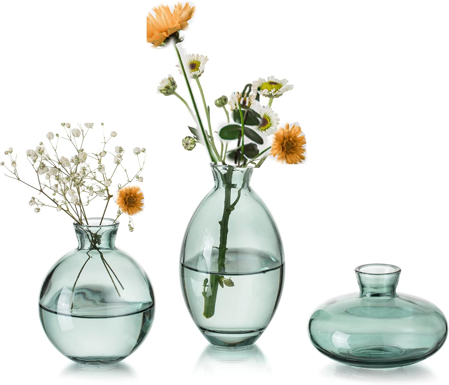 Small Vases for Centerpieces Glass Esmiome Green 3pcs/set
