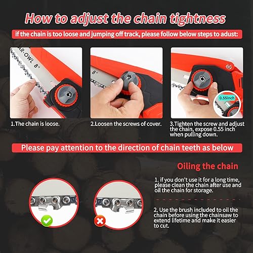 Miniatura 4 de jar-owl Mini motosierra, mini motosierra portátil inalámbrica, motosierra de mano para ramas de árbol, patio, hogar y jardín (2 baterías de 21 V