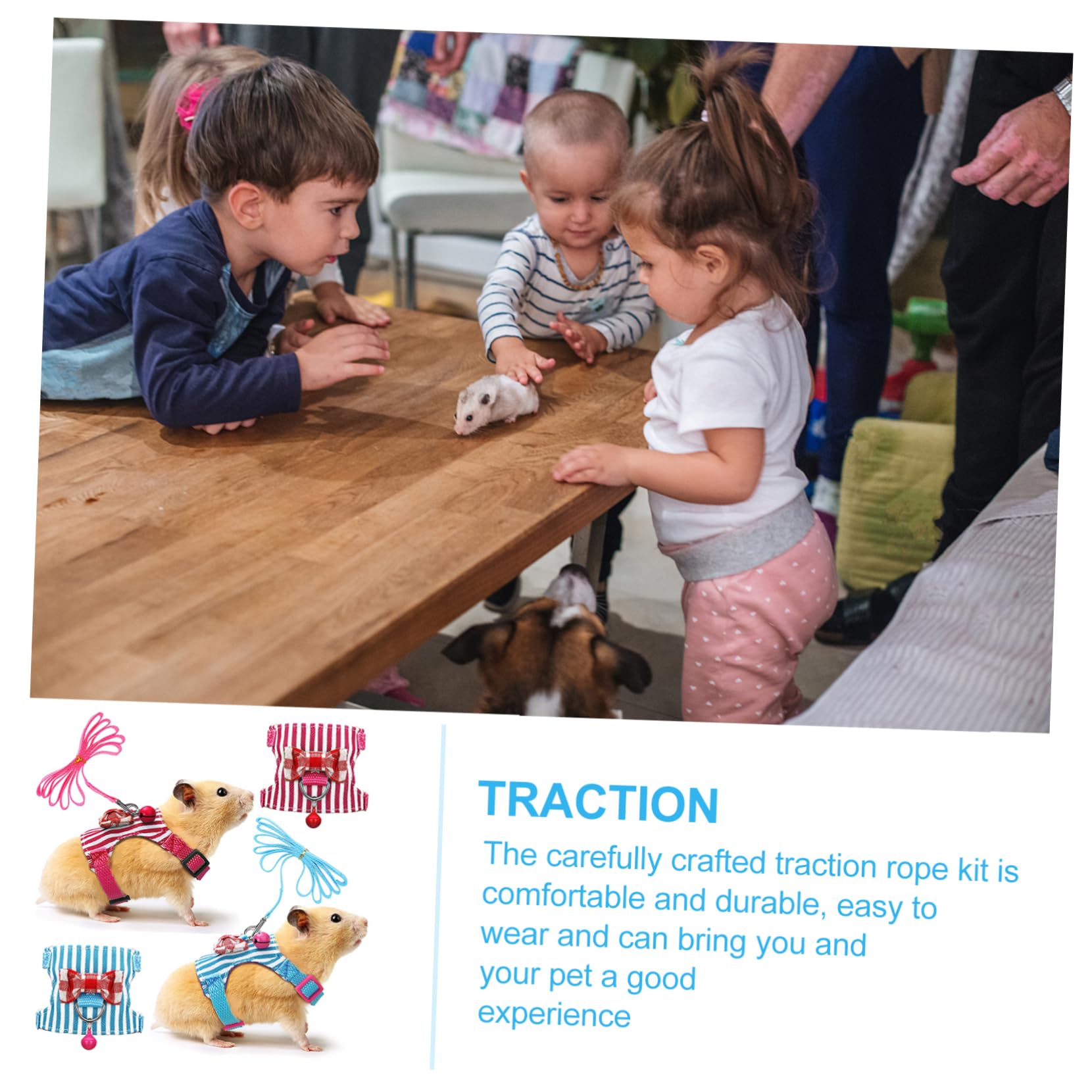 Mikikit 2Sets Portable Hamster Harness with Rat Leash Comfortable Breathable Design for Pets Striped for Daily Use and Theme Parties