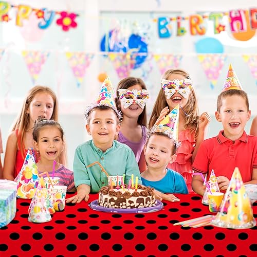 Miniatura 5 de NA - 3 manteles para fiesta de mariquita, de 54 x 87 pulgadas, suministros de fiesta de mariquita, color rojo y negro, para fiesta temática