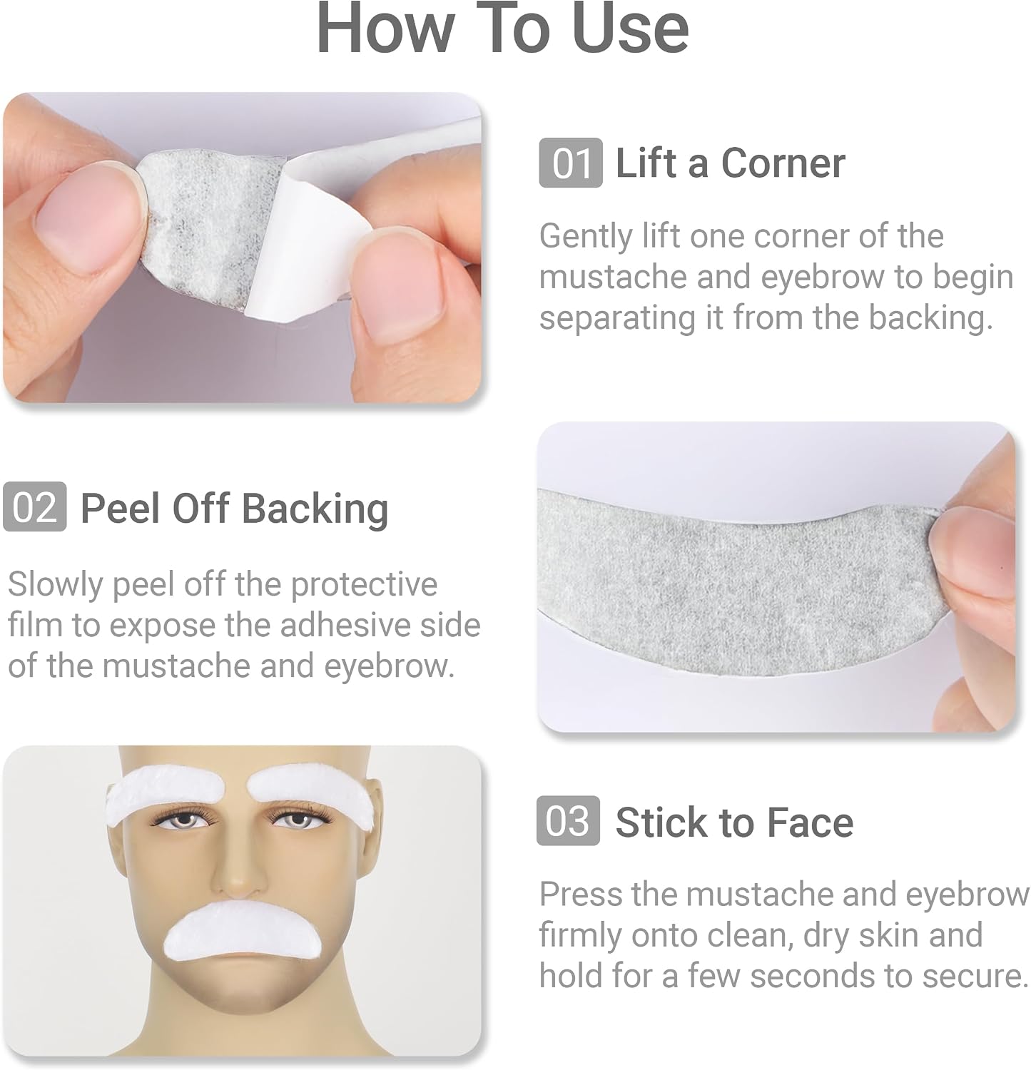 Miss U Hair Old Man Mustache and Eyebrows Fake Stick-on Grandpa Dress Up Costume Beard and Mustache 2Pcs