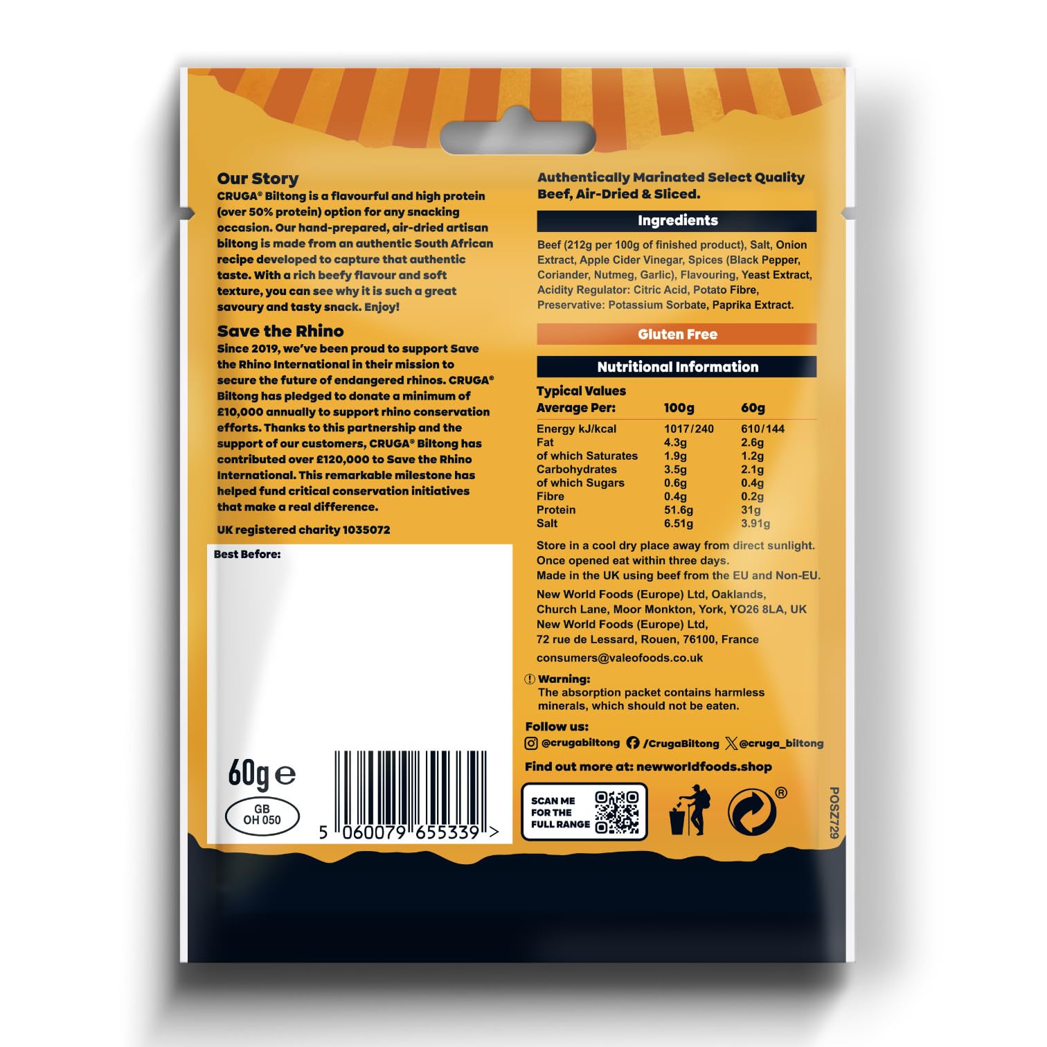 Cruga Biltong Mix Box 2 Sorten je 6 Tüten à 60g – Premium Rindfleisch Trockenfleisch – High Protein Snack über 50% Eiweiß – 6x Original & 6x Chilli