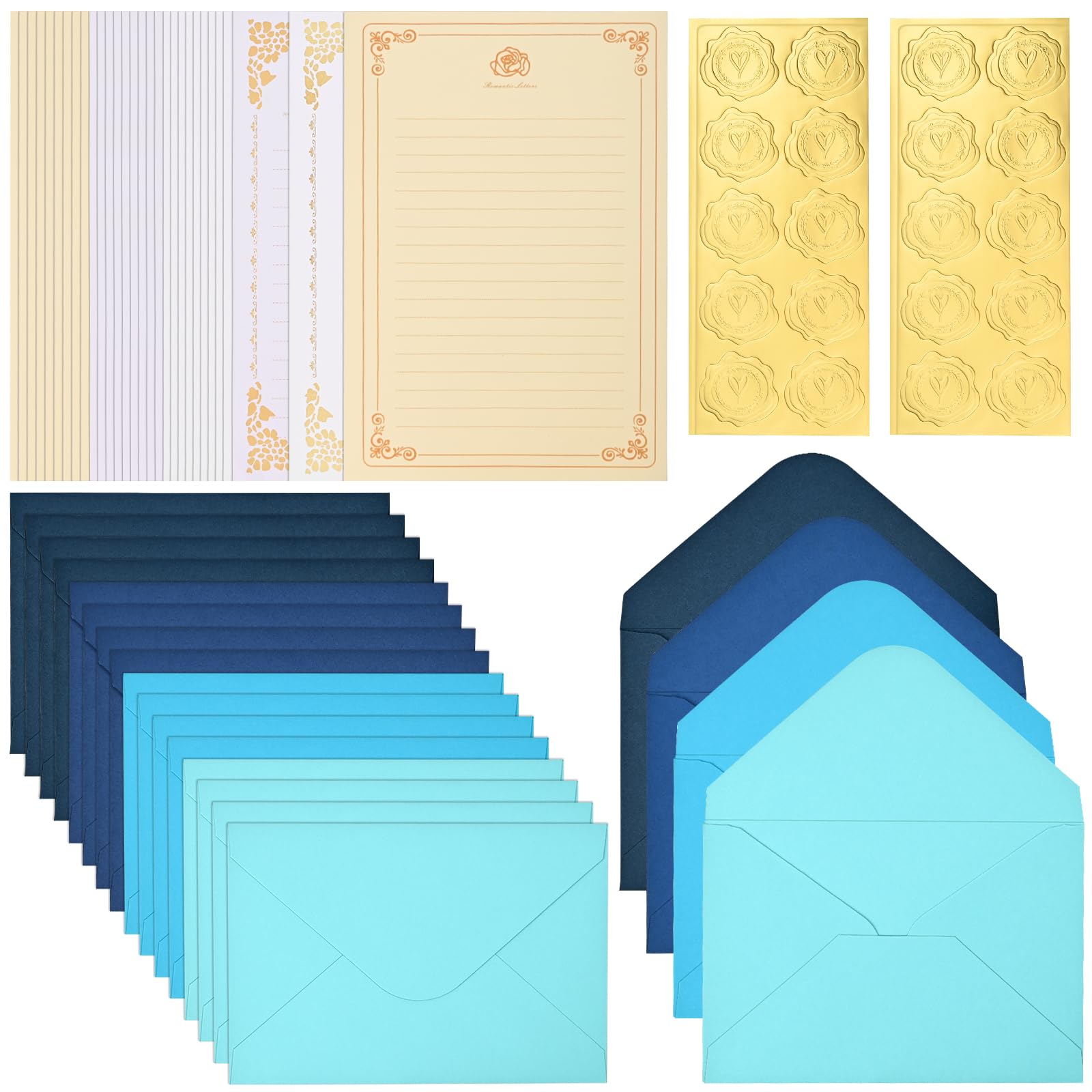 BAYTORY 70 Pcs Stationery Paper and Envelope Set, A5 Floral Writing Letterhead, Lined & Blank Love Letter Papers, 30 Paper Sheets + 20 Envelopes for