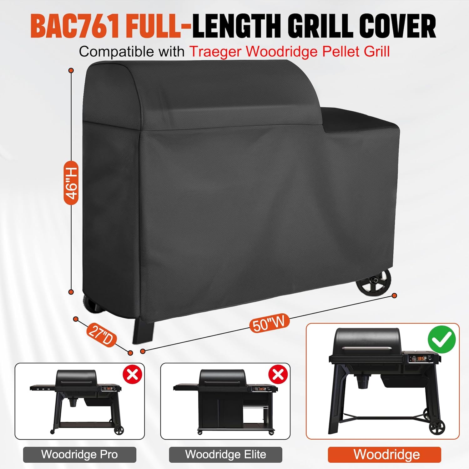 Heavy Duty 600D Grill Cover Compatible with BAC761 Traeger Grills Woodridge Pellet Grill and Smoker
