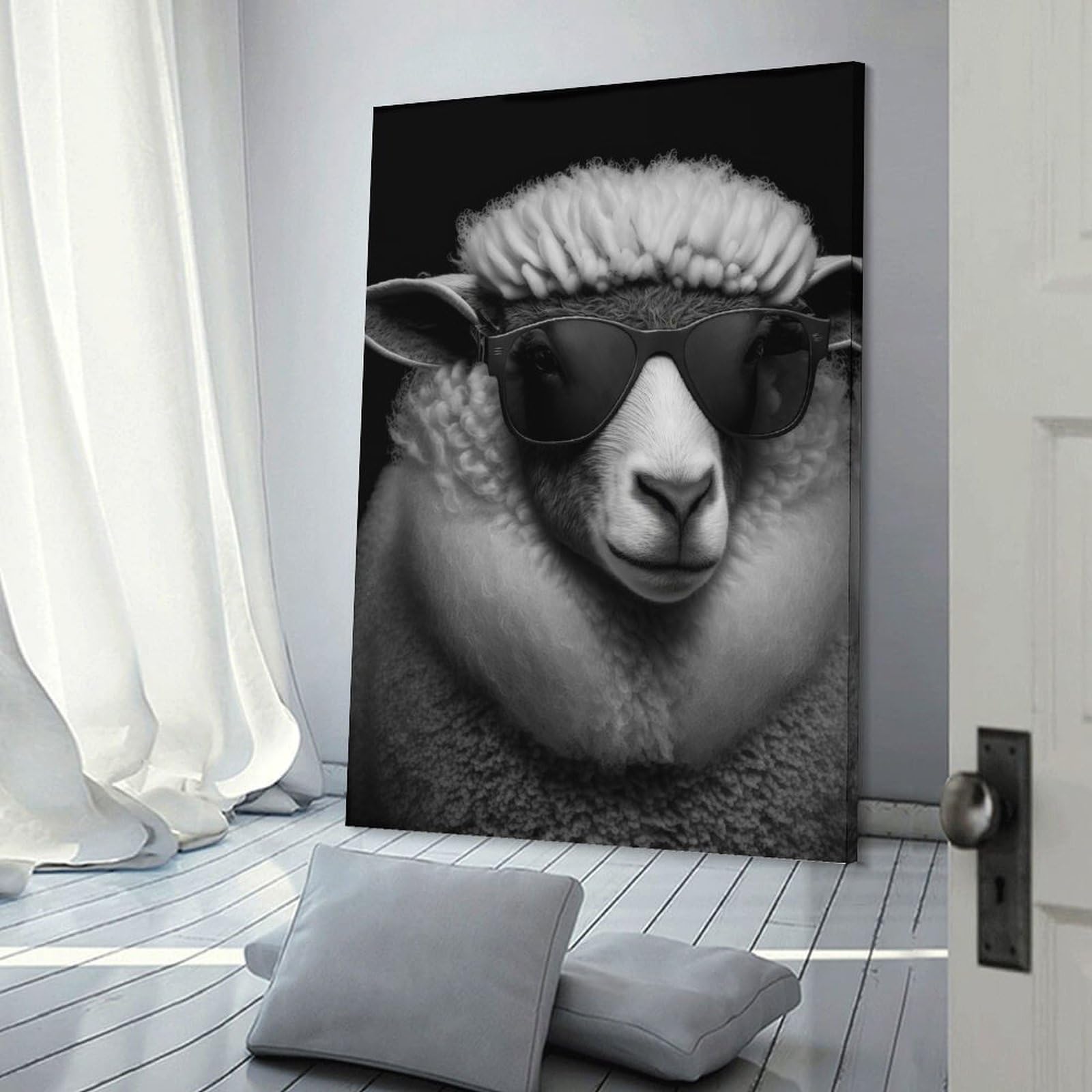 Junmoney Portrait of A Sheep Hanging Wall Art 24x36inch(60x90cm), for Bedroom Walls, Guest Spaces Or Lounges, Home Artwork with A Soft Interior Feel